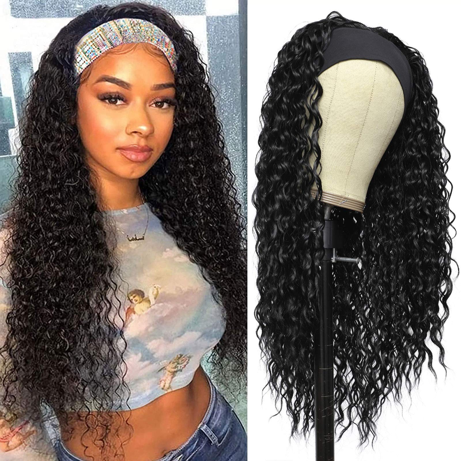 G&T Wig headband wig with curly-wavy 24-inch length for natural daily wear