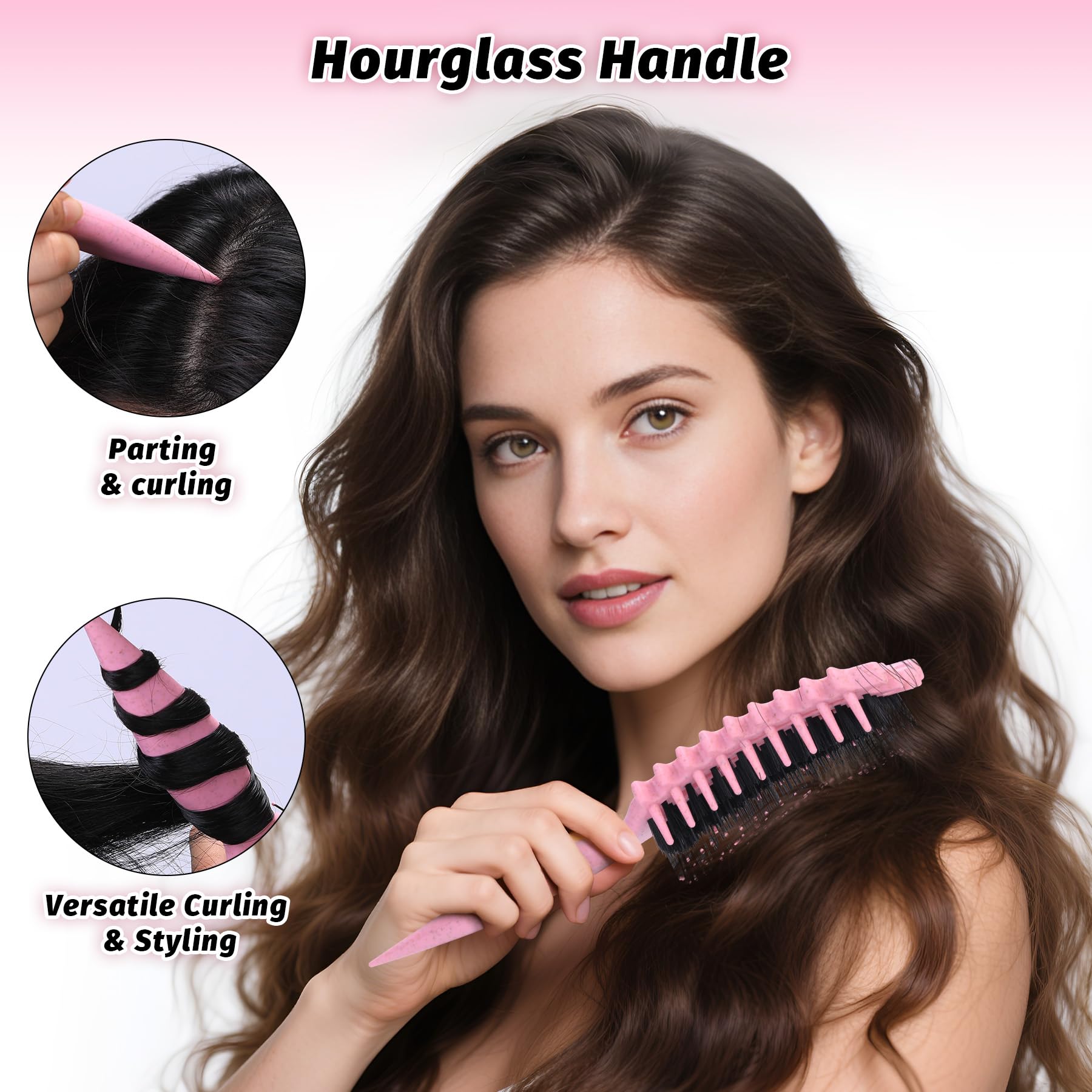 GTWRMXT Curly Hair Brush Pink curl definition in action for bouncy waves
