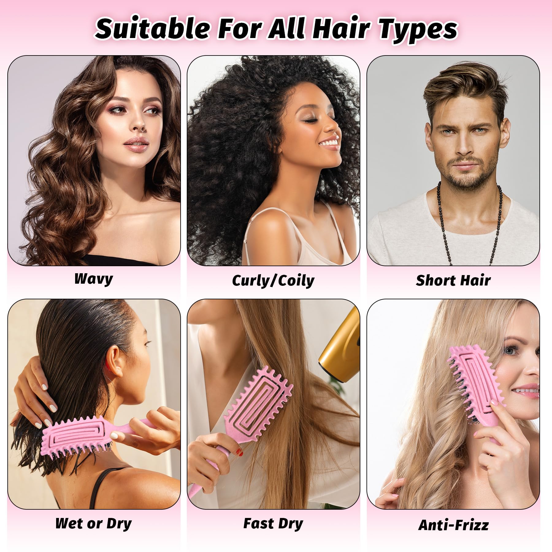 GTWRMXT Curly Hair Brush Pink detangling action reduces snagging during styling