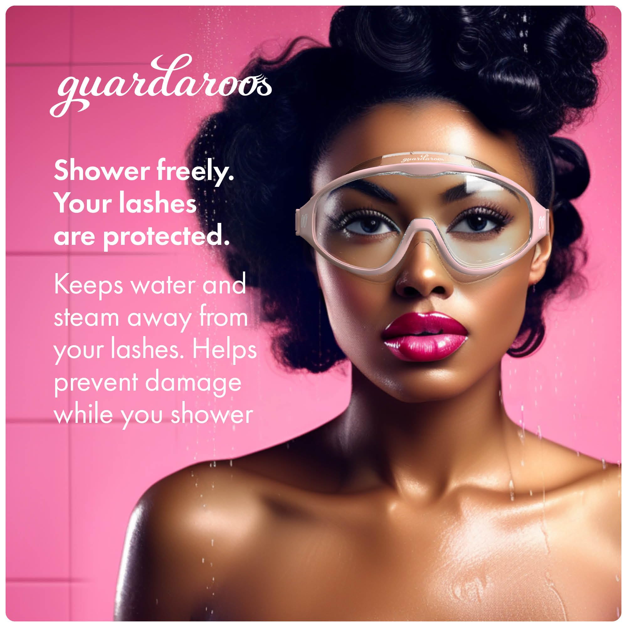 Guardaroos lash goggle design protects lash investment day after day.