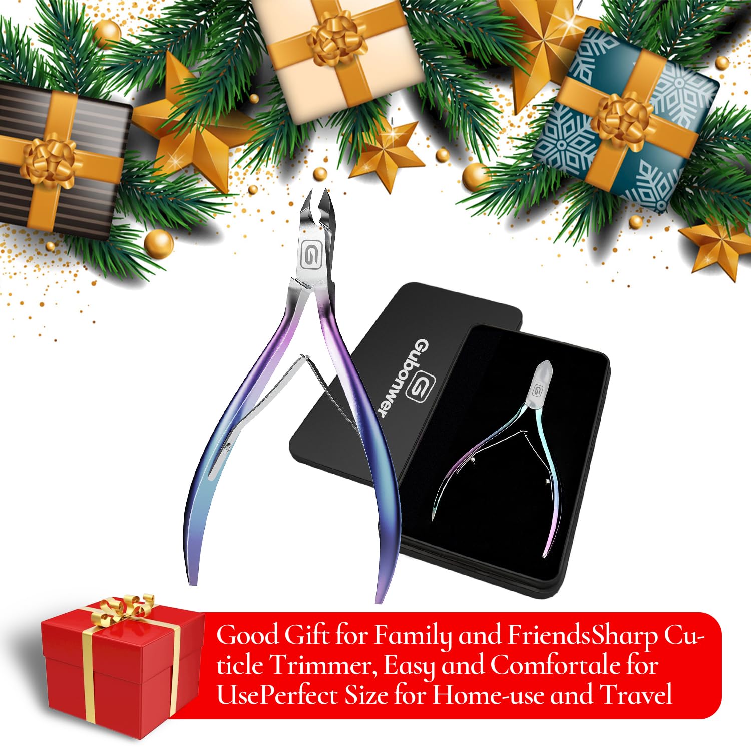 Gubonwer Cuticle Trimmer Tin Gift Box packaging closeup conveys premium gifting.