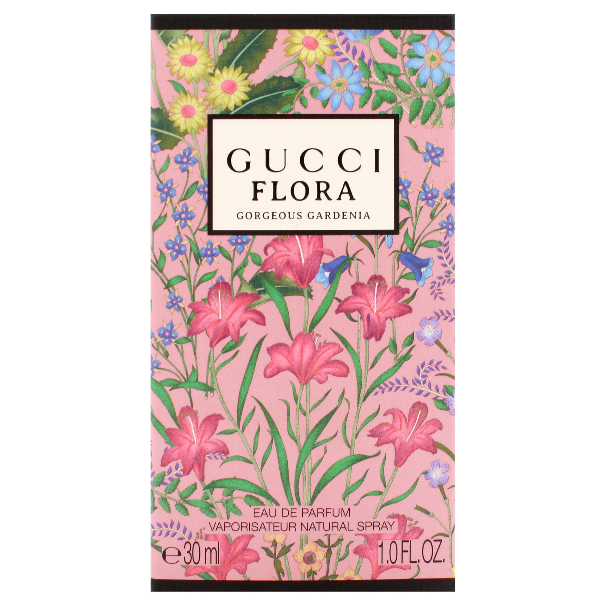 Gucci Flora Gorgeous Gardenia label closeup shows brand heritage