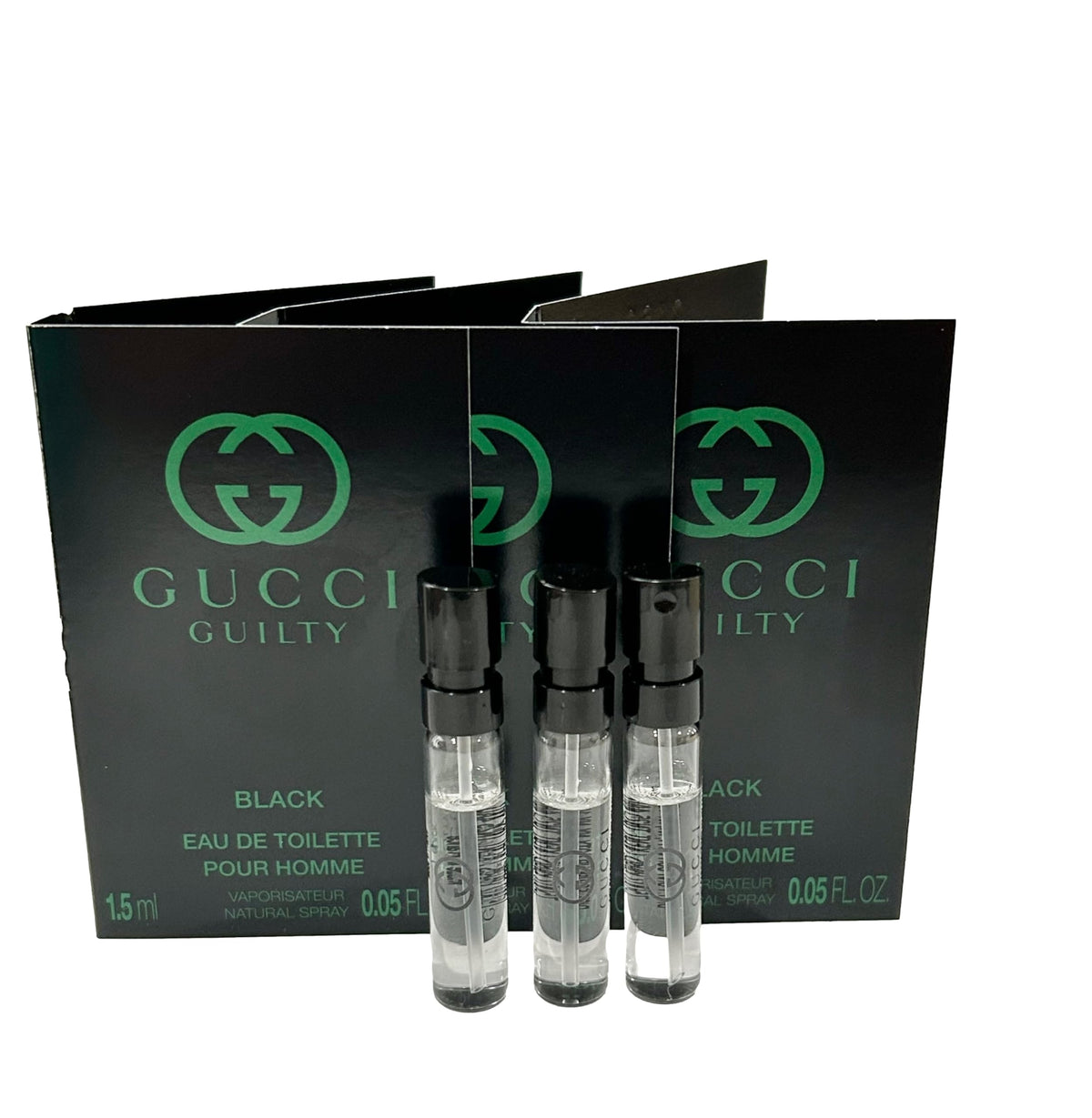 Gucci Guilty Black sample perfume mini bottle for on-the-go fragrance trial.