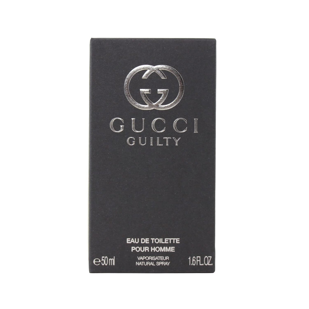 Gucci Guilty for Men bottle front, timeless design for daily sophistication.
