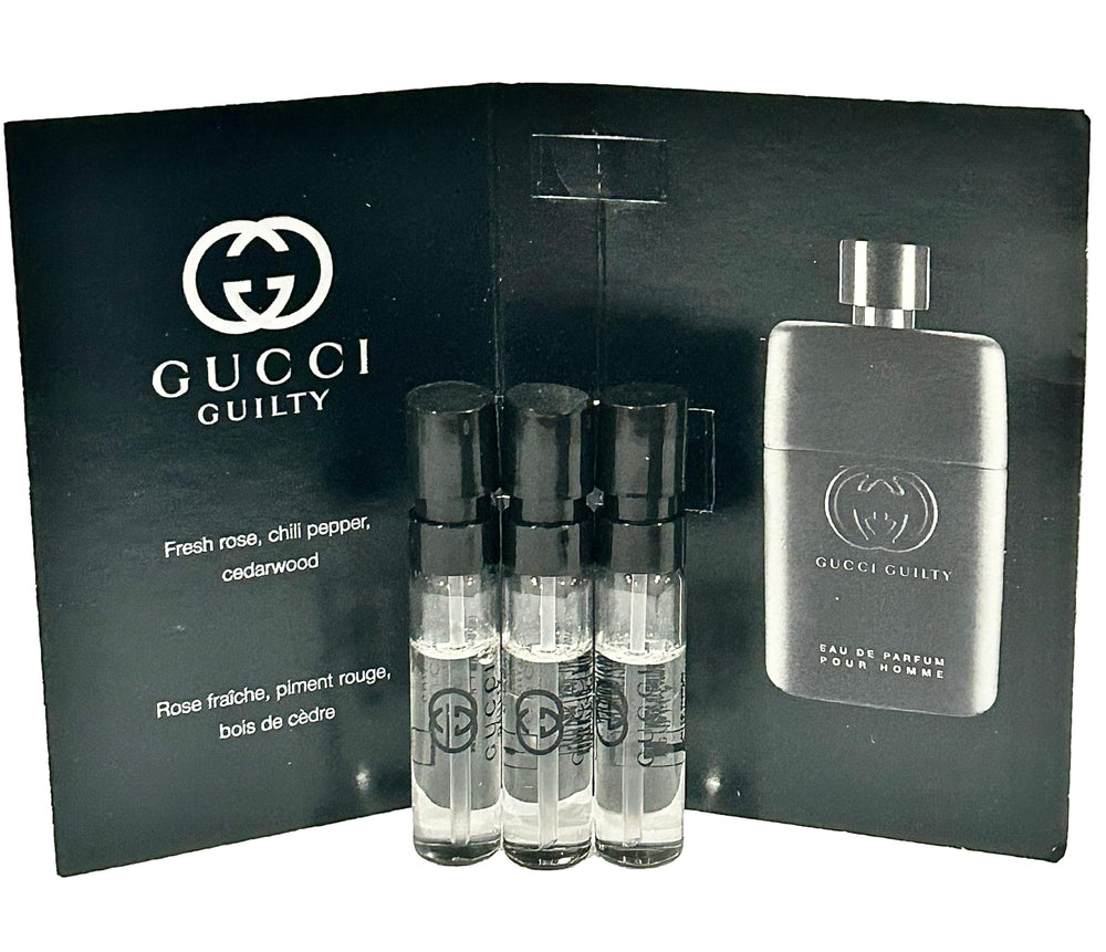 Gucci Guilty parfum sample travel pack ready for quick refresh.
