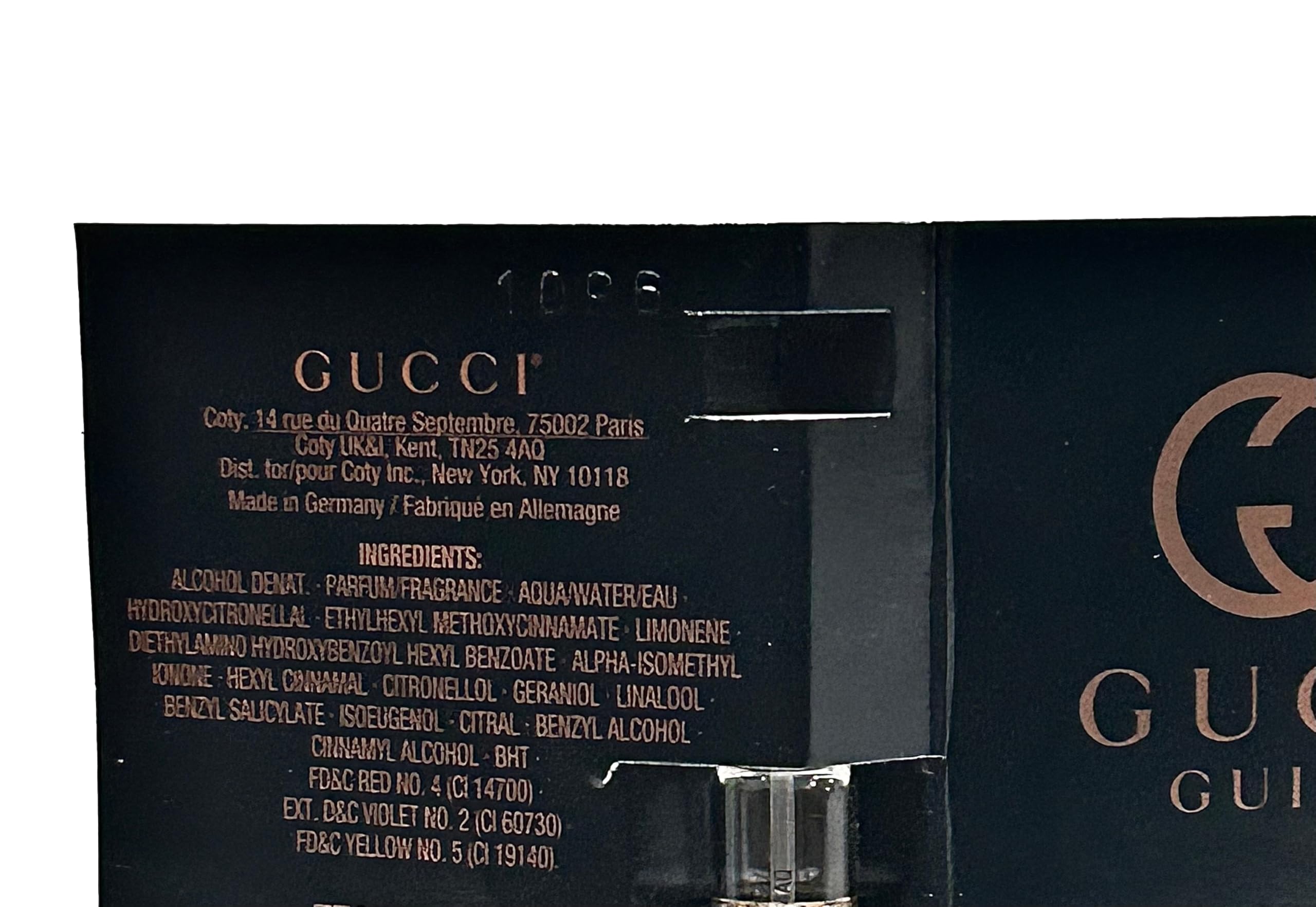 Gucci Guilty packaging and vials, easy to store in bag.