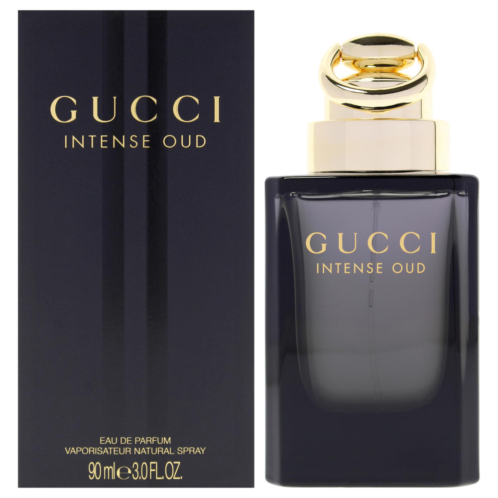 Gucci Intense Oud bottle front view, featuring iconic Gucci branding for luxurious evenings.