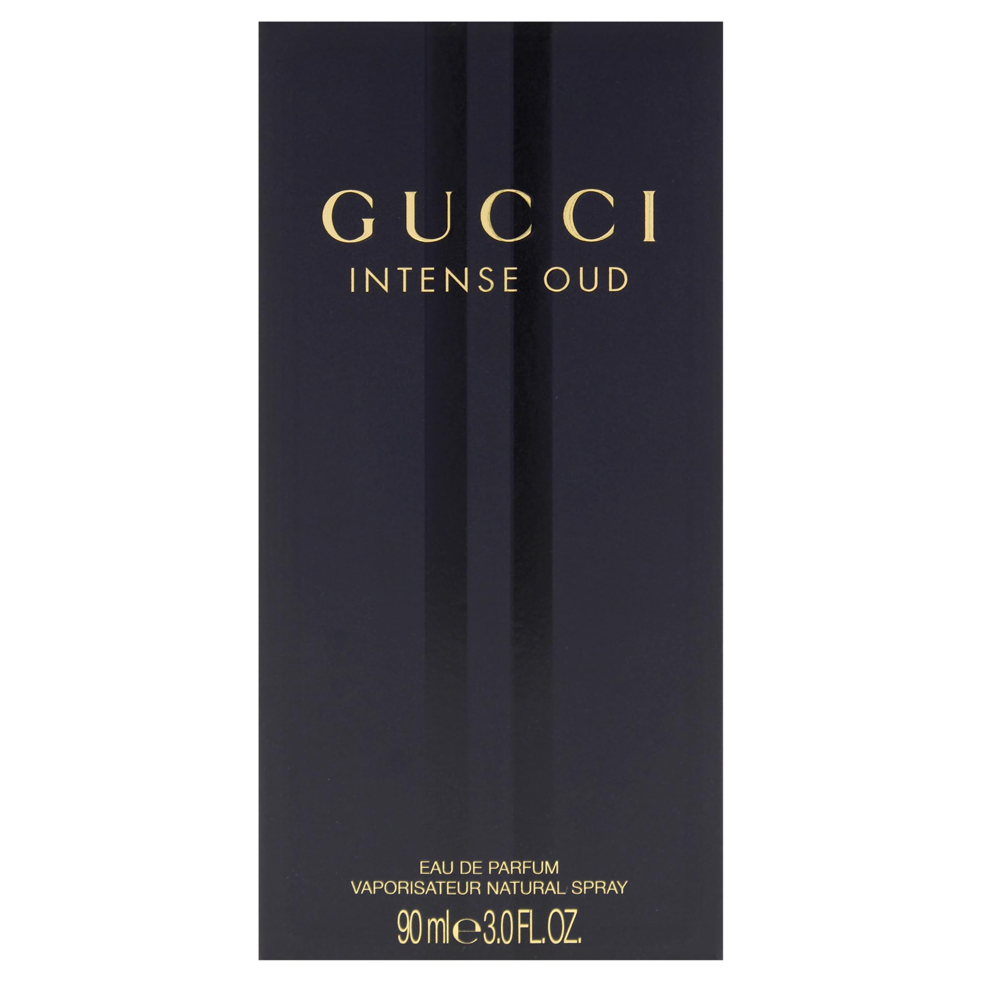 Gucci Intense Oud bottle glass facets catching light for depth.