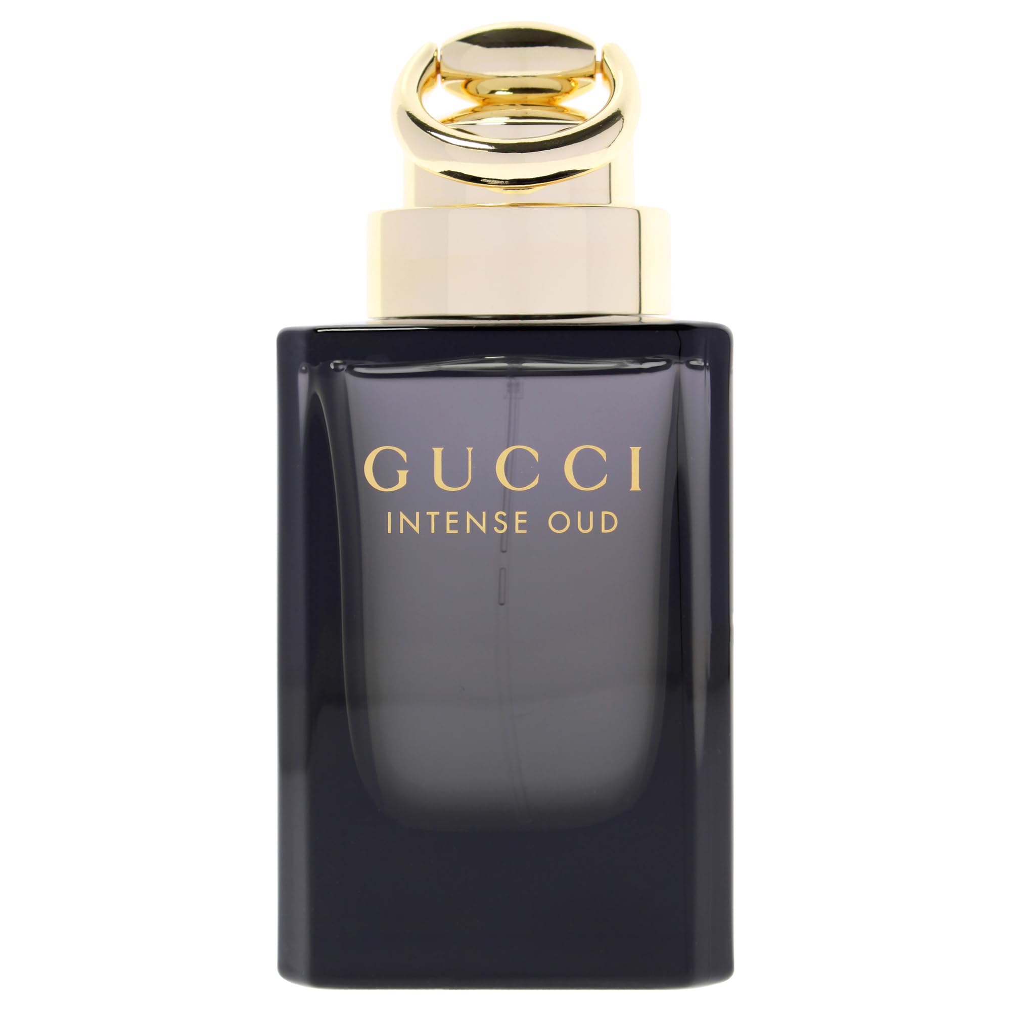 Gucci Intense Oud cap close-up showing premium details and branding.