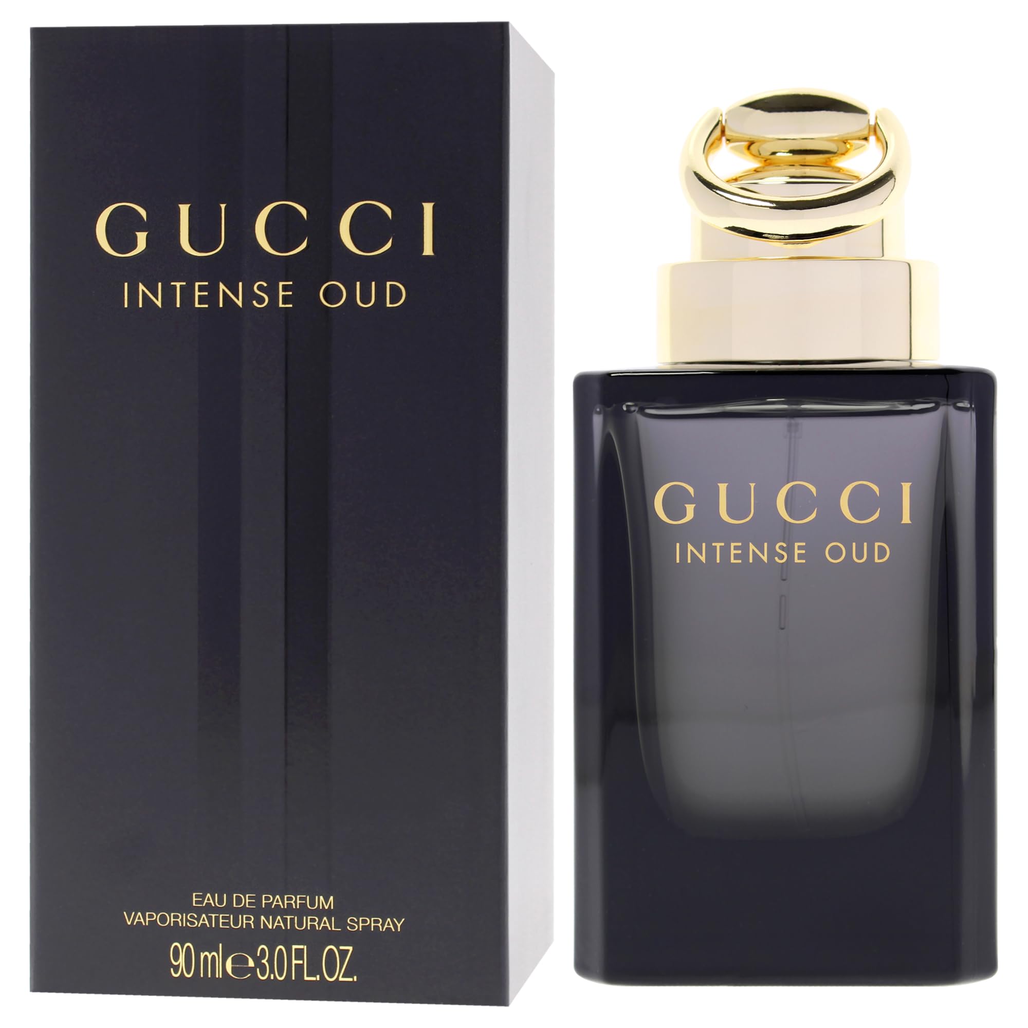 Gucci Intense Oud outer packaging box with sleek luxury presentation.