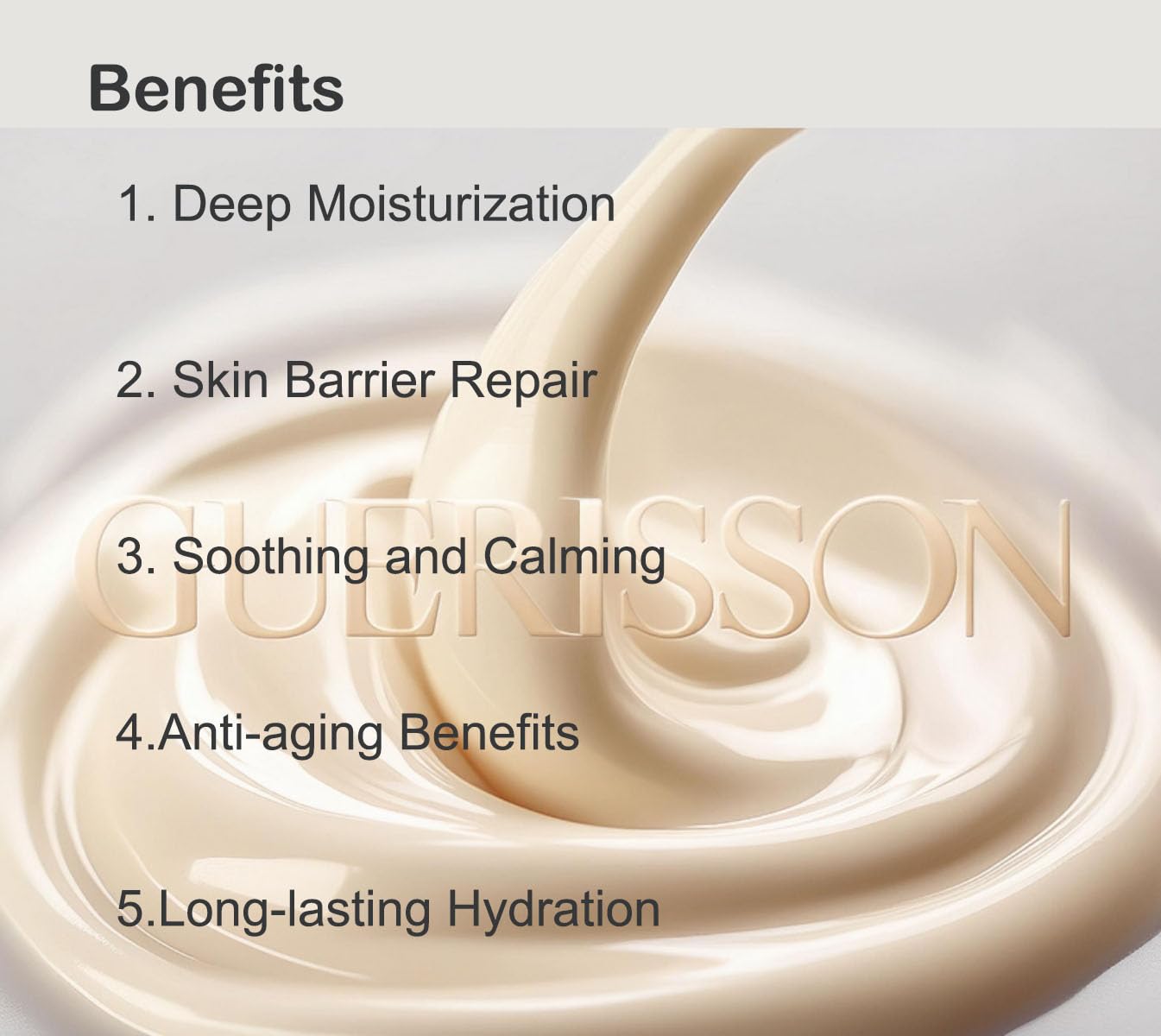 Guerisson 9 Complex Cream jar highlights antioxidants and conditioning benefits.