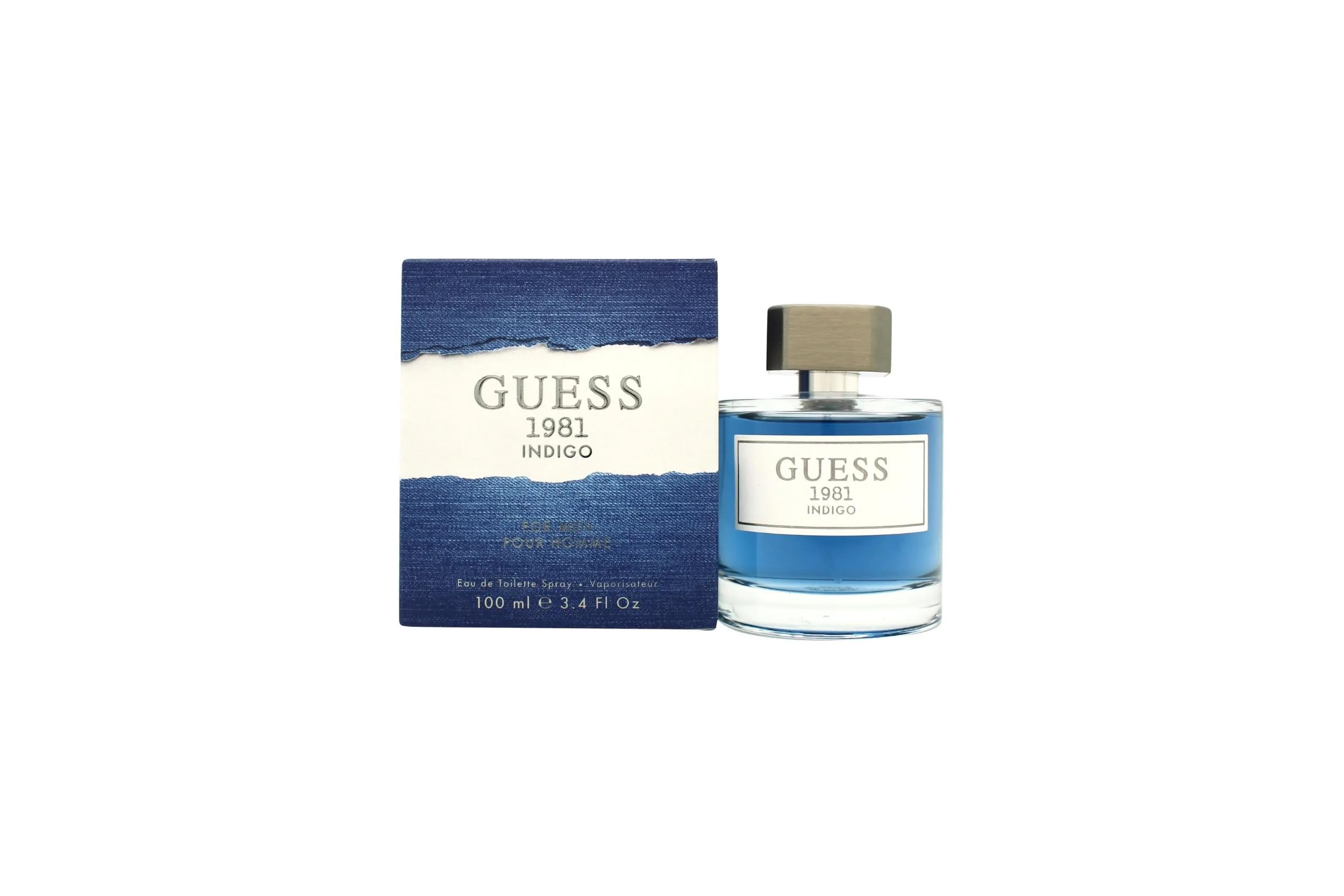 GUESS 1981 Indigo packaging highlights branding and easy gifting or travel use