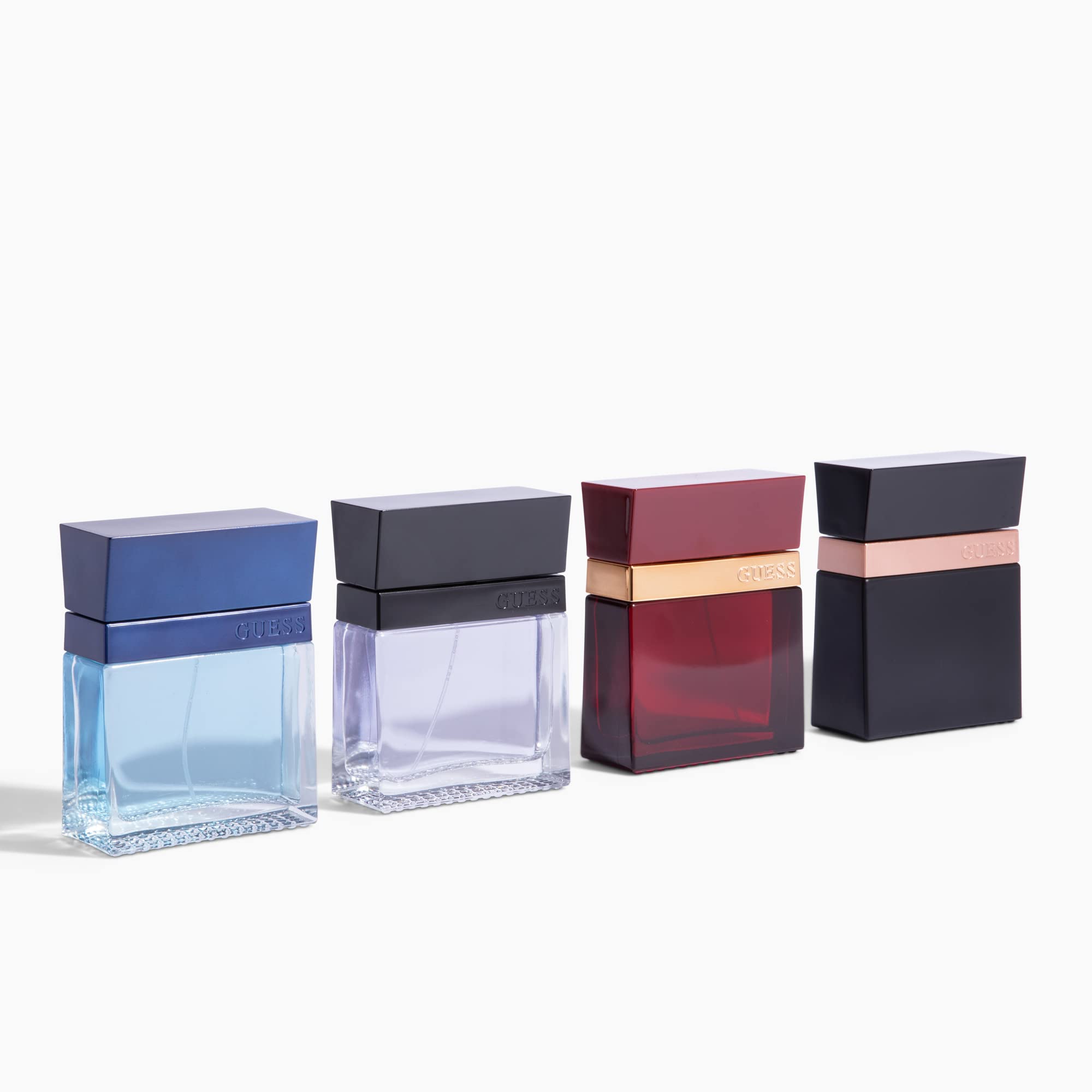GUESS Seductive Blue packaging design with a sleek bottle and branding cues.