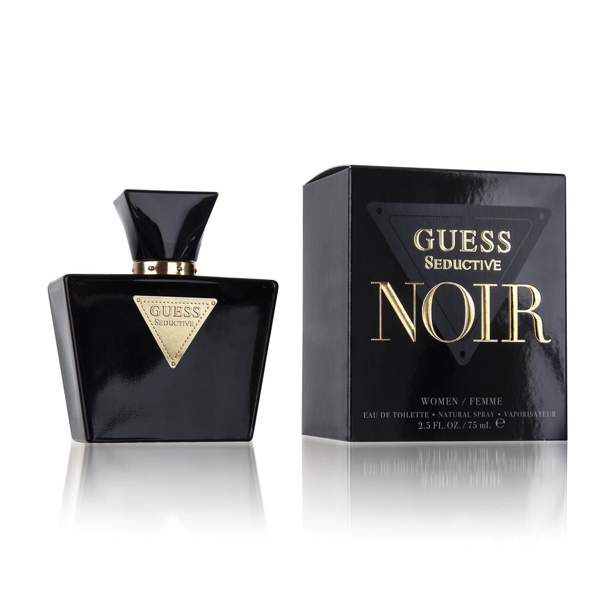 GUESS Seductive Noir bottle close-up highlights amber floral allure for evening wear
