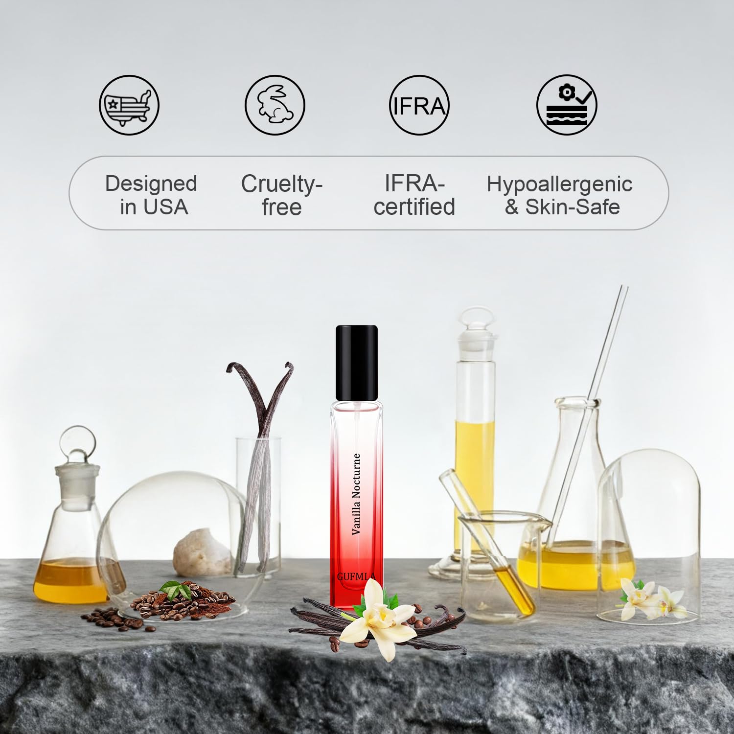 GUFMLA Vanilla Nocturne notes blend delicate florals with vanilla and amber.