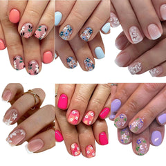 GUFUGU uñas prensadas con flores, primer plano, aspecto floral para primavera.