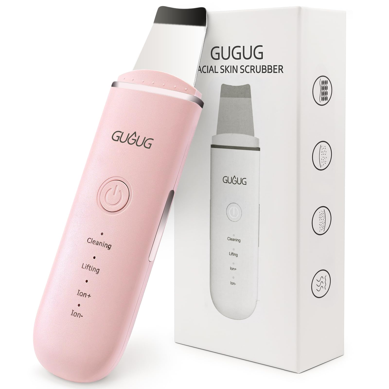 GUGUG Skin Scrubber Face Spatula pink showing four modes for gentle cleansing and pore care
