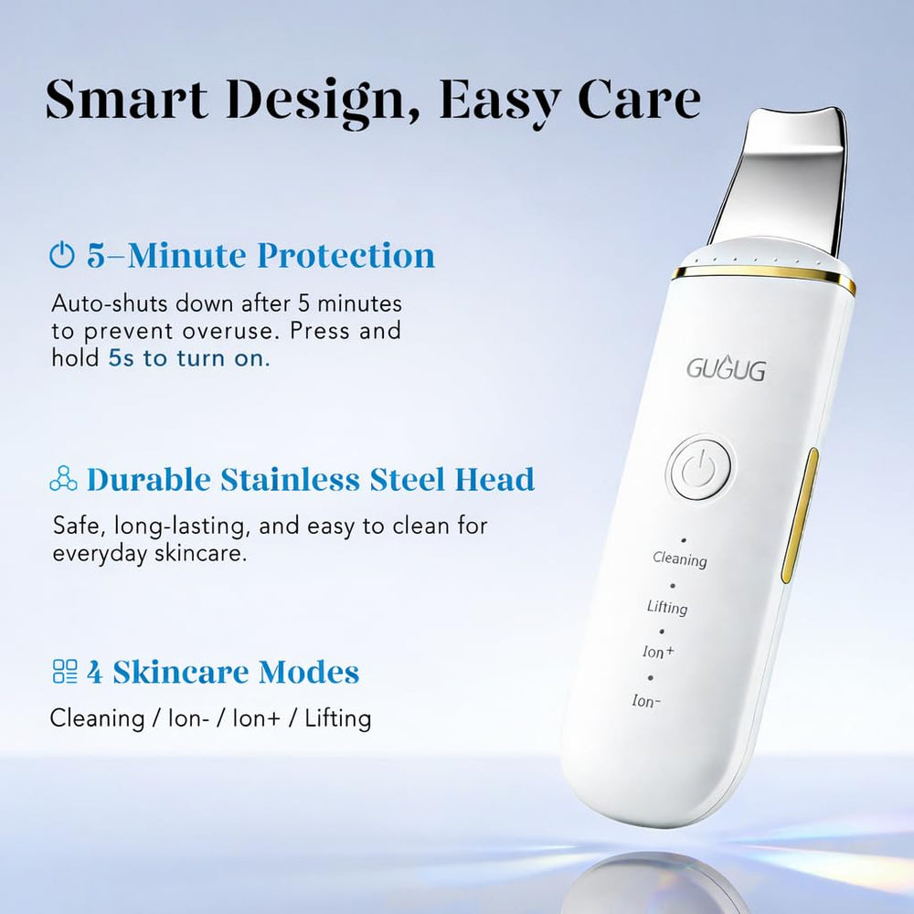 GUGUG Skin Scrubber has a 5-minute auto-off feature.