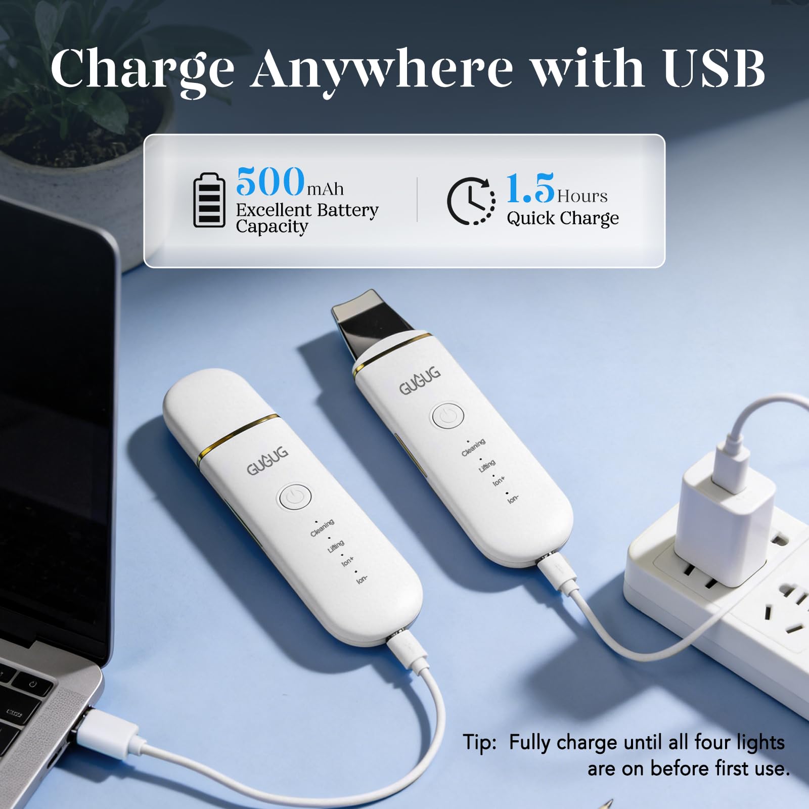 GUGUG Skin Scrubber comes with a USB charging cable.