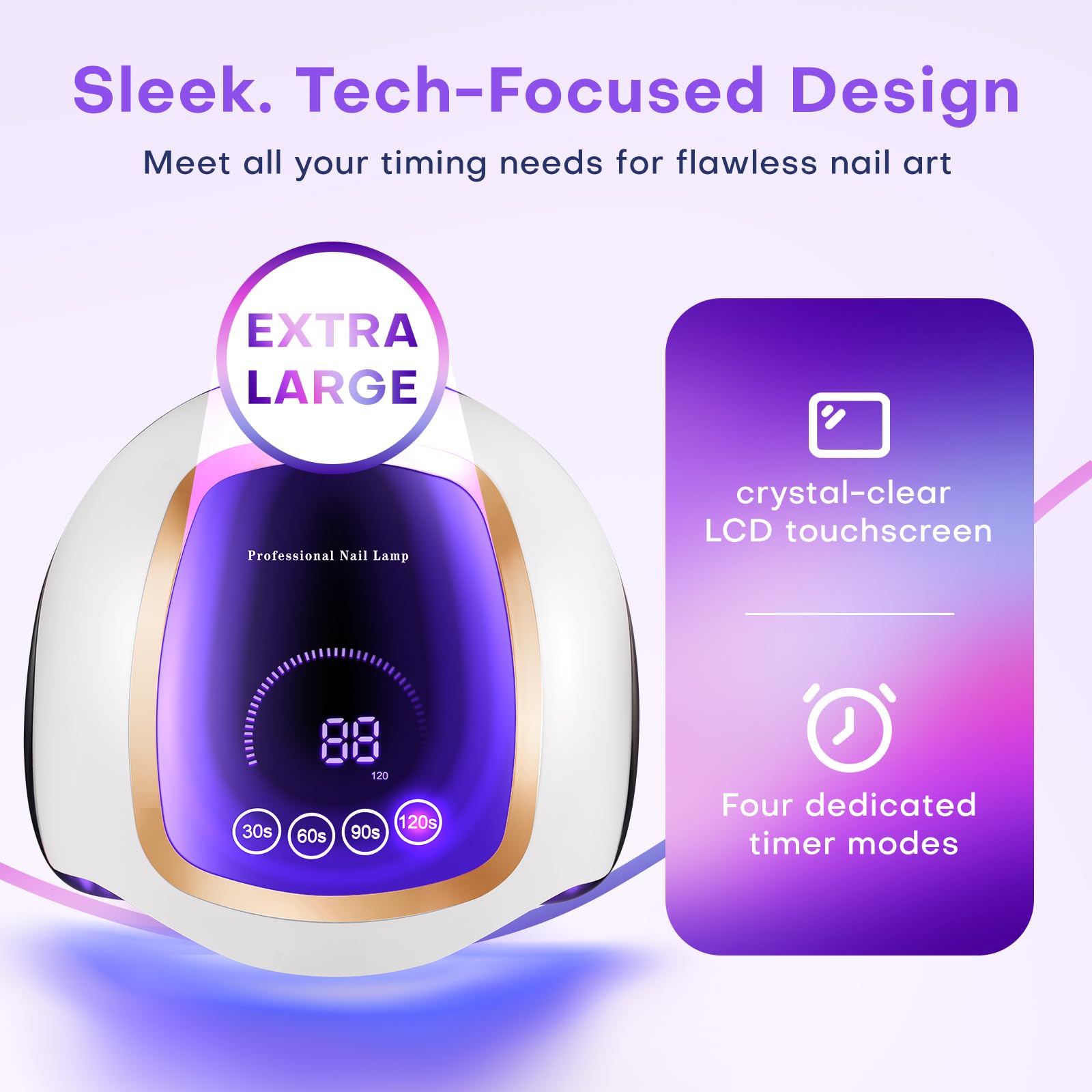 Gugusure 180W UV LED Nail Lamp LCD display shows curing timers