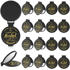 Gulfmew 18-piece black compact mirror with inspirational front pattern, ideal for on-the-go grooming