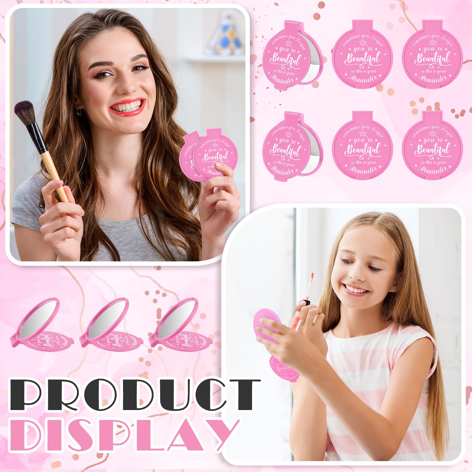 Gulfmew pink compact mirror adds a stylish touch to purses.