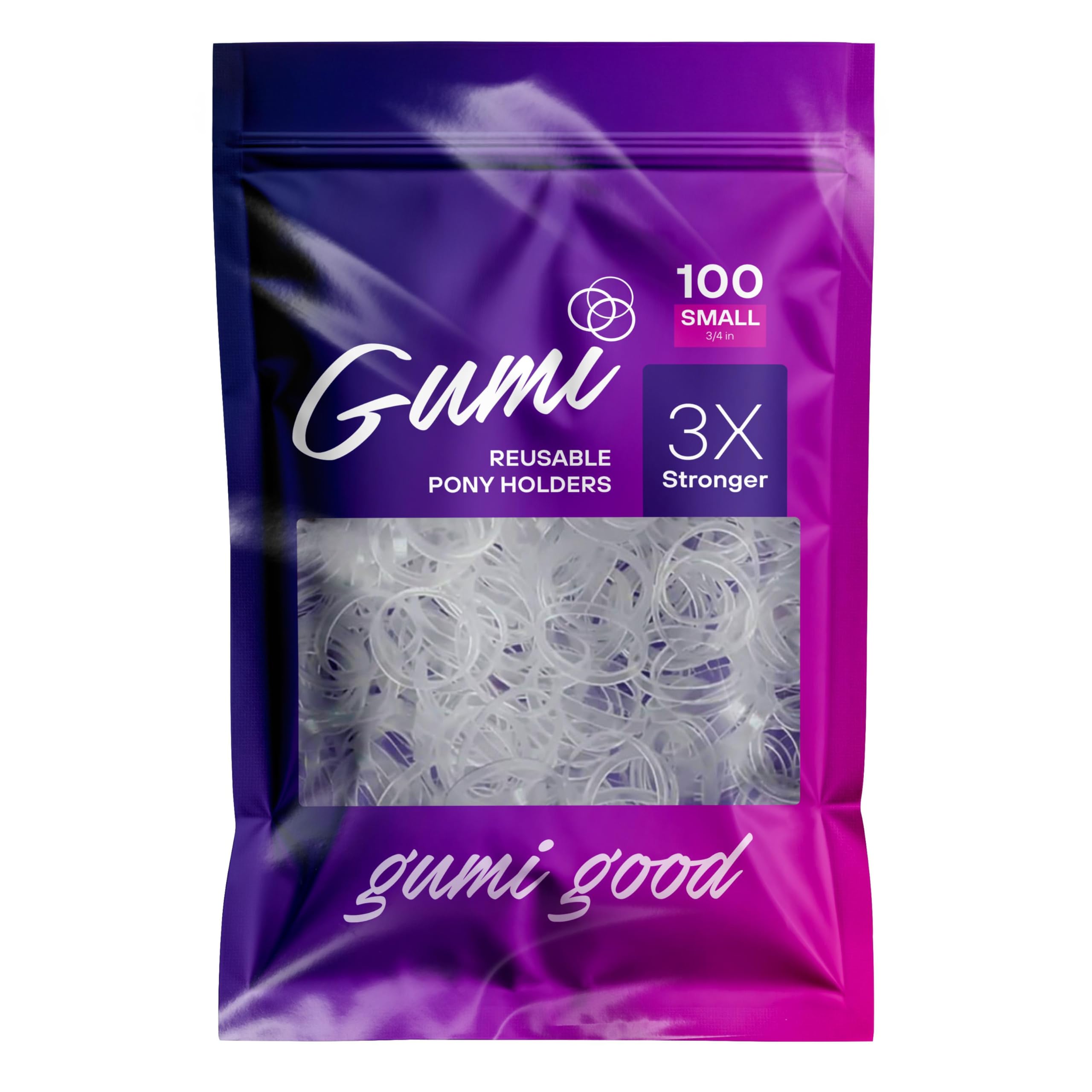 Gumi good Clear Elastics 3/4 inch hair band in use for a secure, snag-free style.