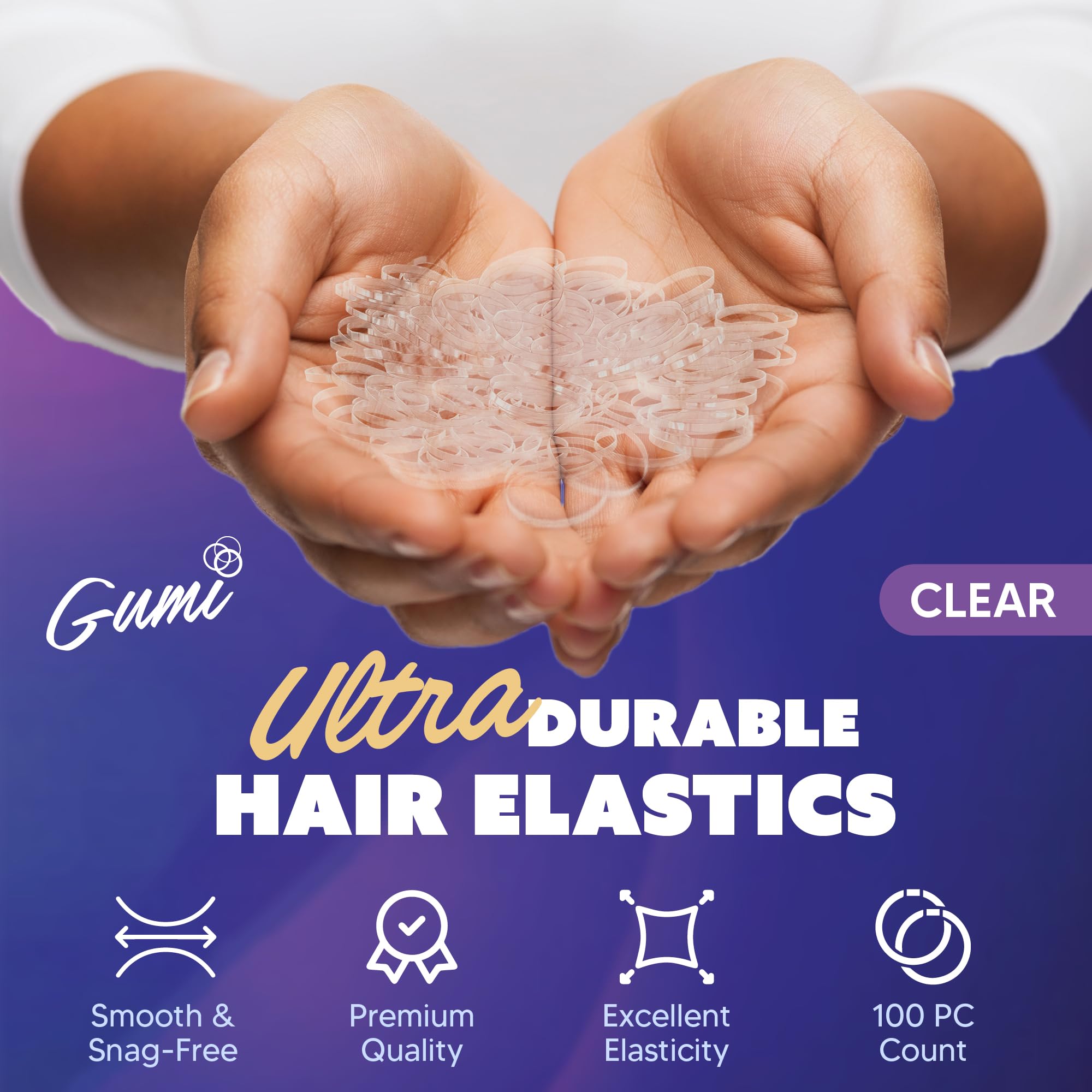 Gumi good clear small hair elastics ideal for braids and secure, painless styling.