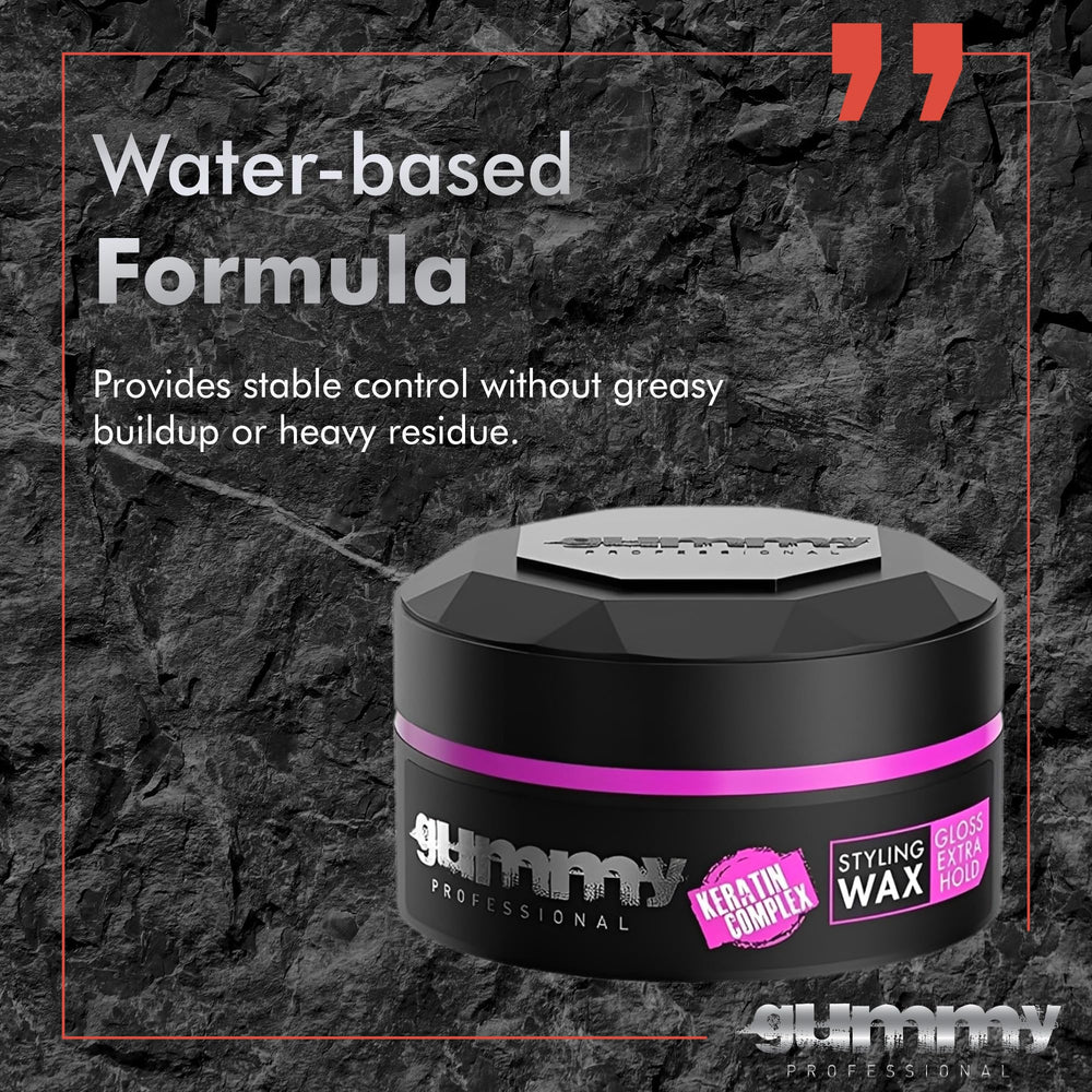 Keratin complex in Gummy wax boosts strength and smoothness with shine