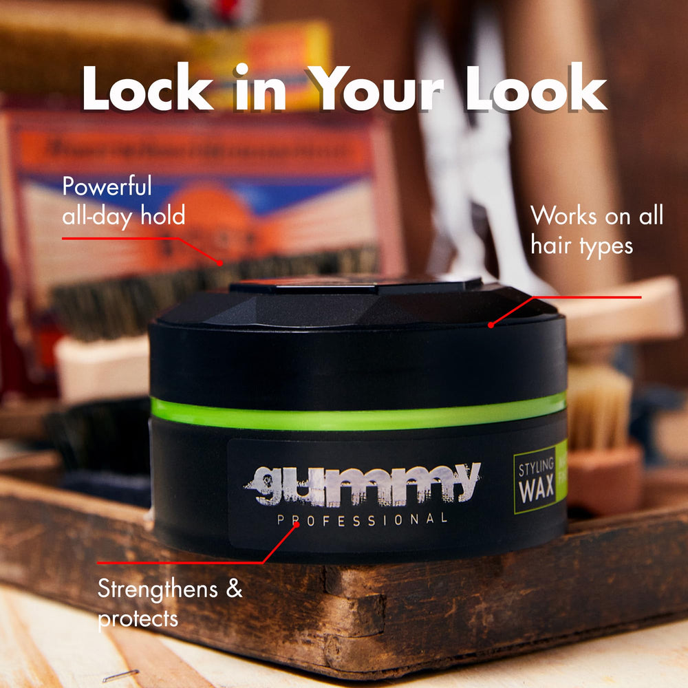 Gummy wax provides long-lasting hold for flexible grooming styles.