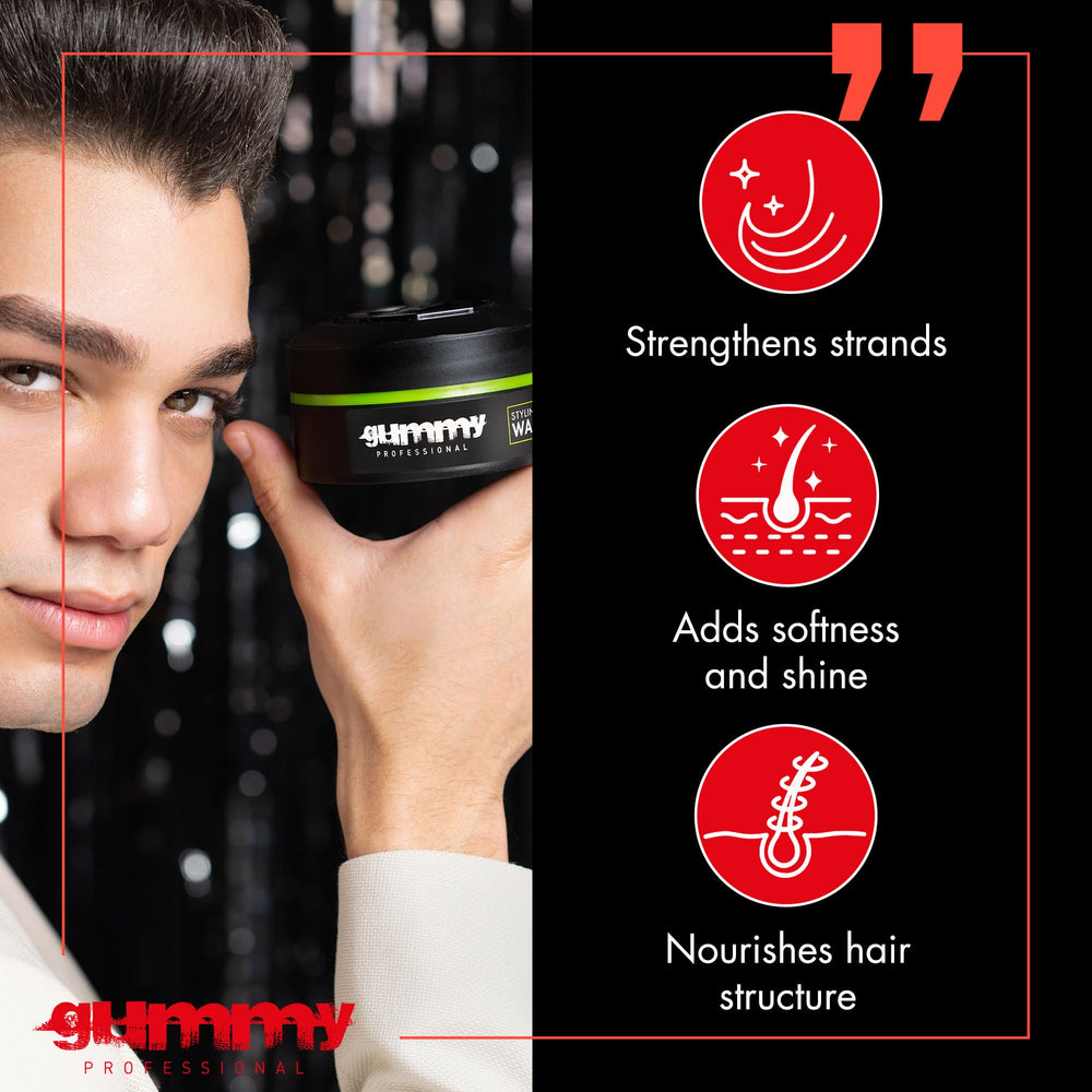 Gummy hair wax delivers a natural matte finish for everyday styling.