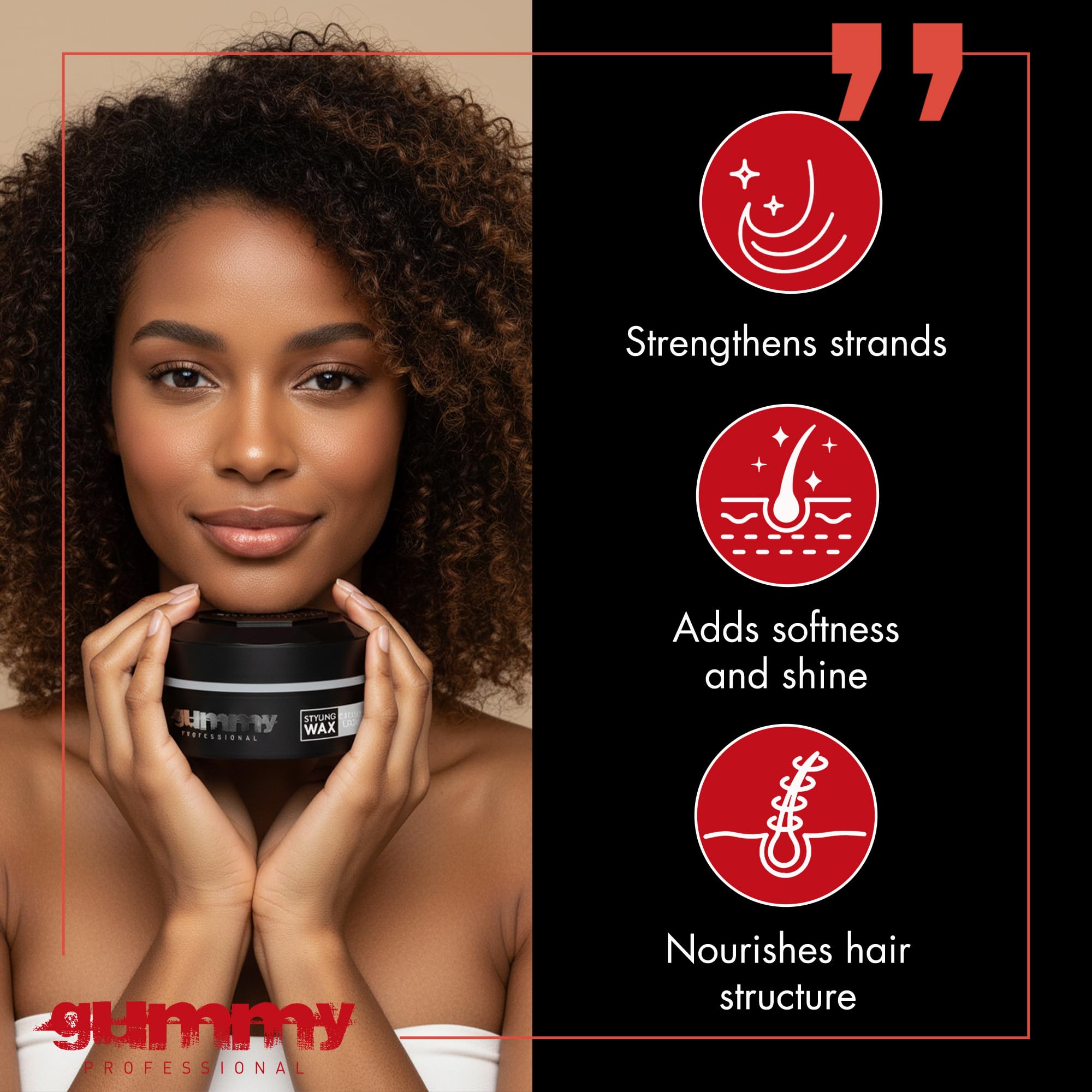 Gummy Hair Wax swatch showing medium hold for natural movement.