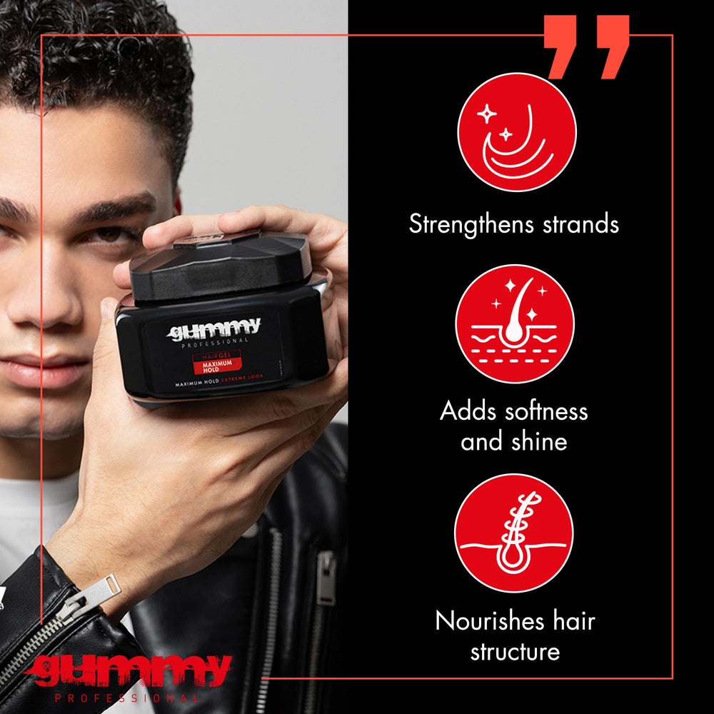 Gummy gel for braids and twists with lasting control and definition.