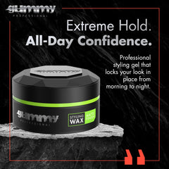 Gummy professional hair wax being applied for strong hold and textured look.