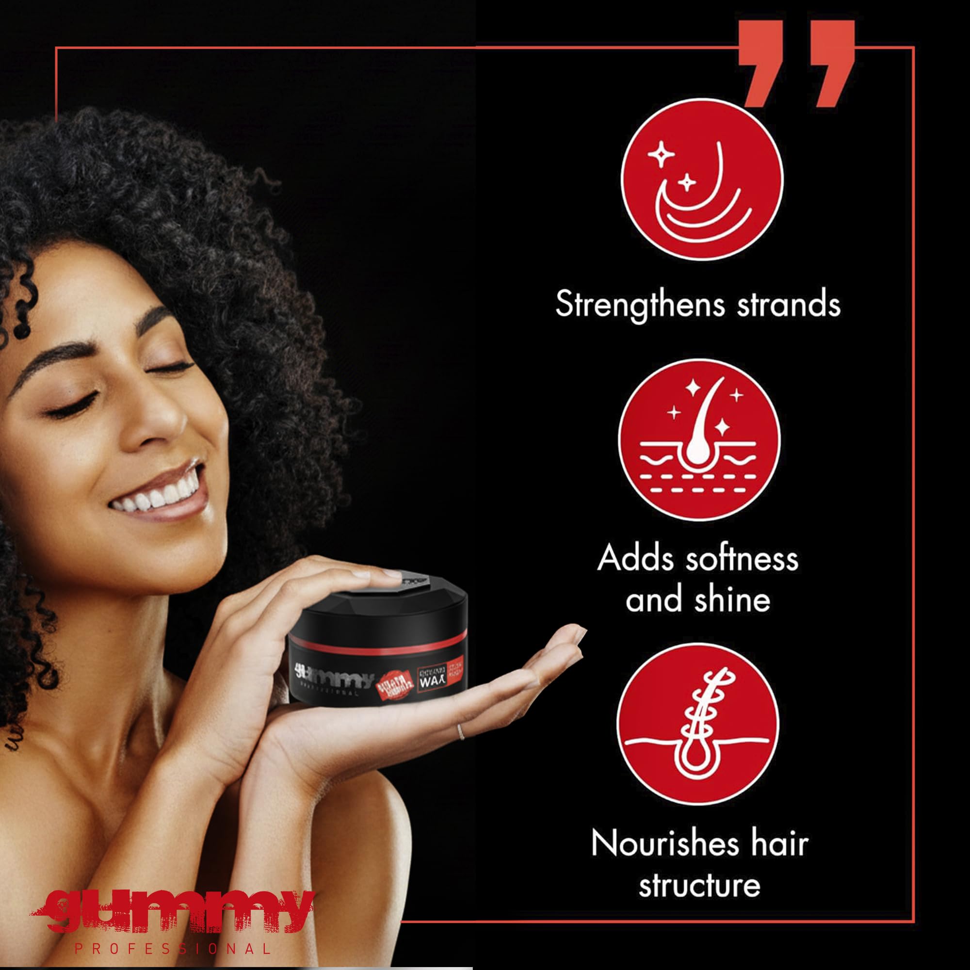 Gummy water-based pomade on hair delivers natural shine