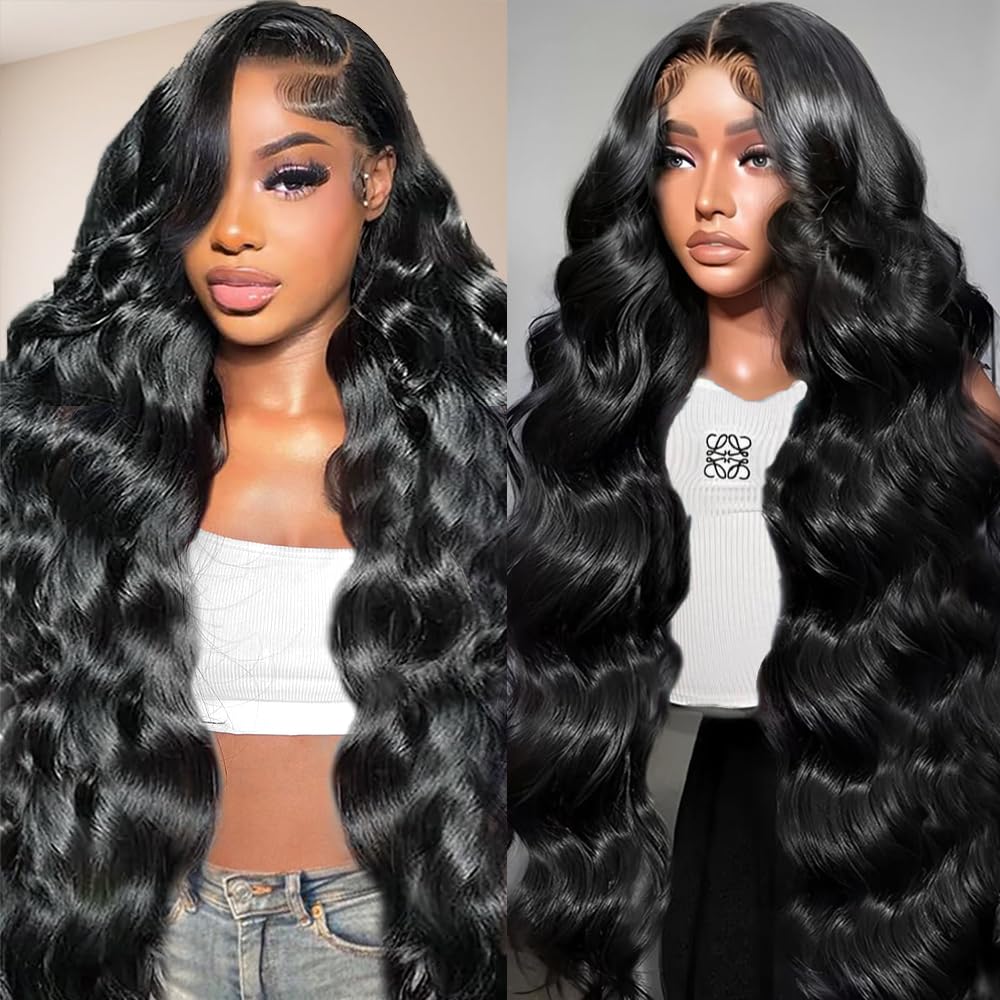 Gurdan 32-inch body wave wig front view with seamless HD lace blend