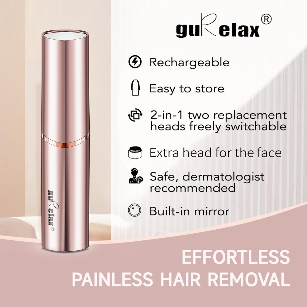 Gurelax built-in mirror aids precise hair removal around brows and face.