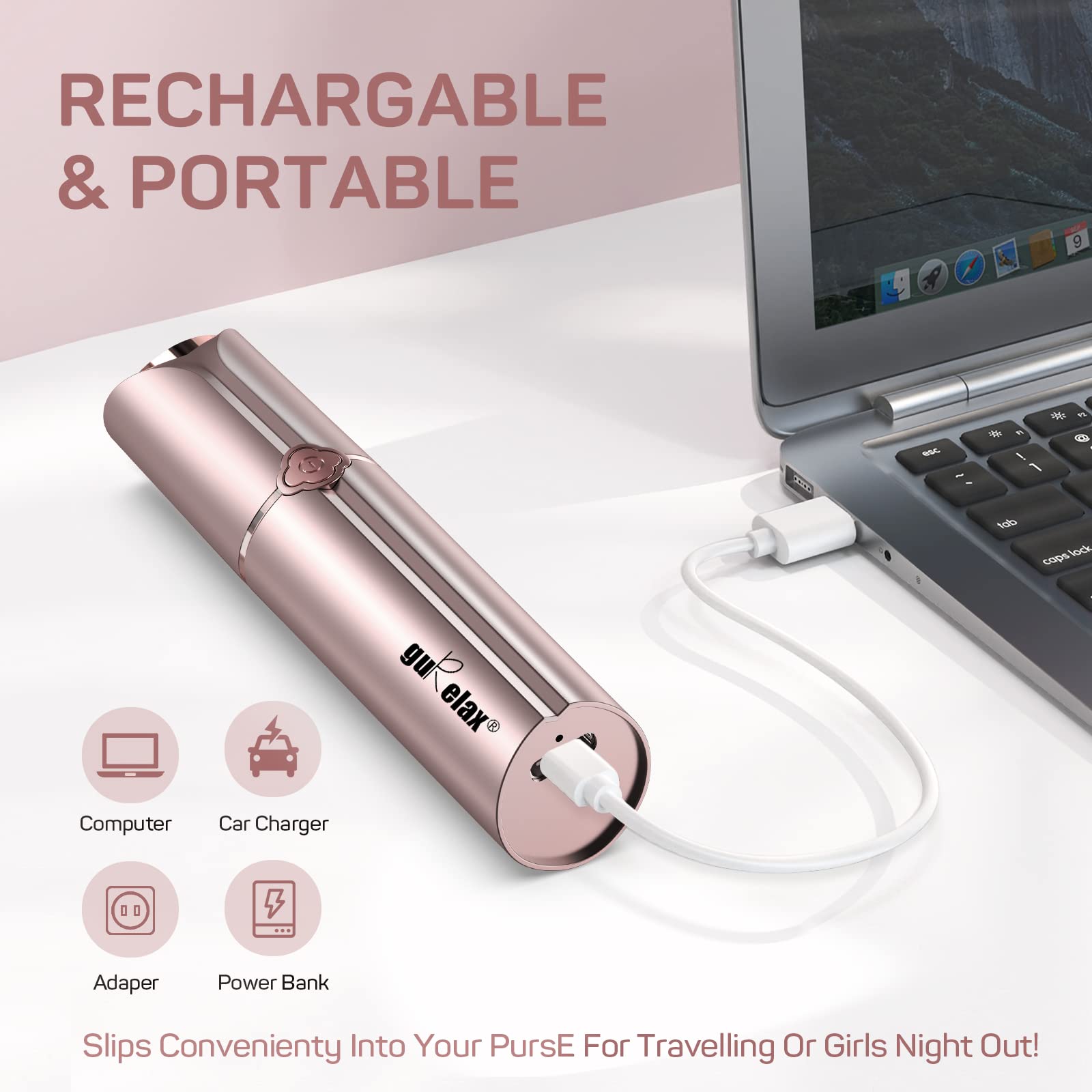 Gurelax lipstick-style shaver held in hand for portable touch-ups.