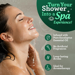 GuruNanda eucalyptus menthol tablet close-up releasing refreshing fragrance in the shower.