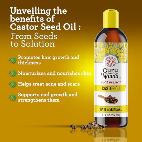 GuruNanda Aceite de Ricino, aplicación en piel, suaviza e hidrata diariamente.
