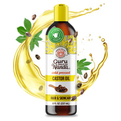 GuruNanda Aceite de Ricino, botella 8 onzas, hidratación profunda para piel y cabello.