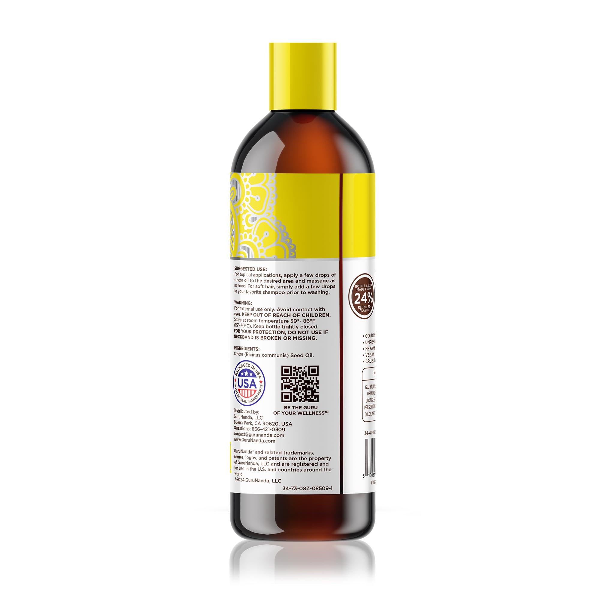 GuruNanda Aceite de Ricino, envase práctico, ideal para llevar y usar en casa.