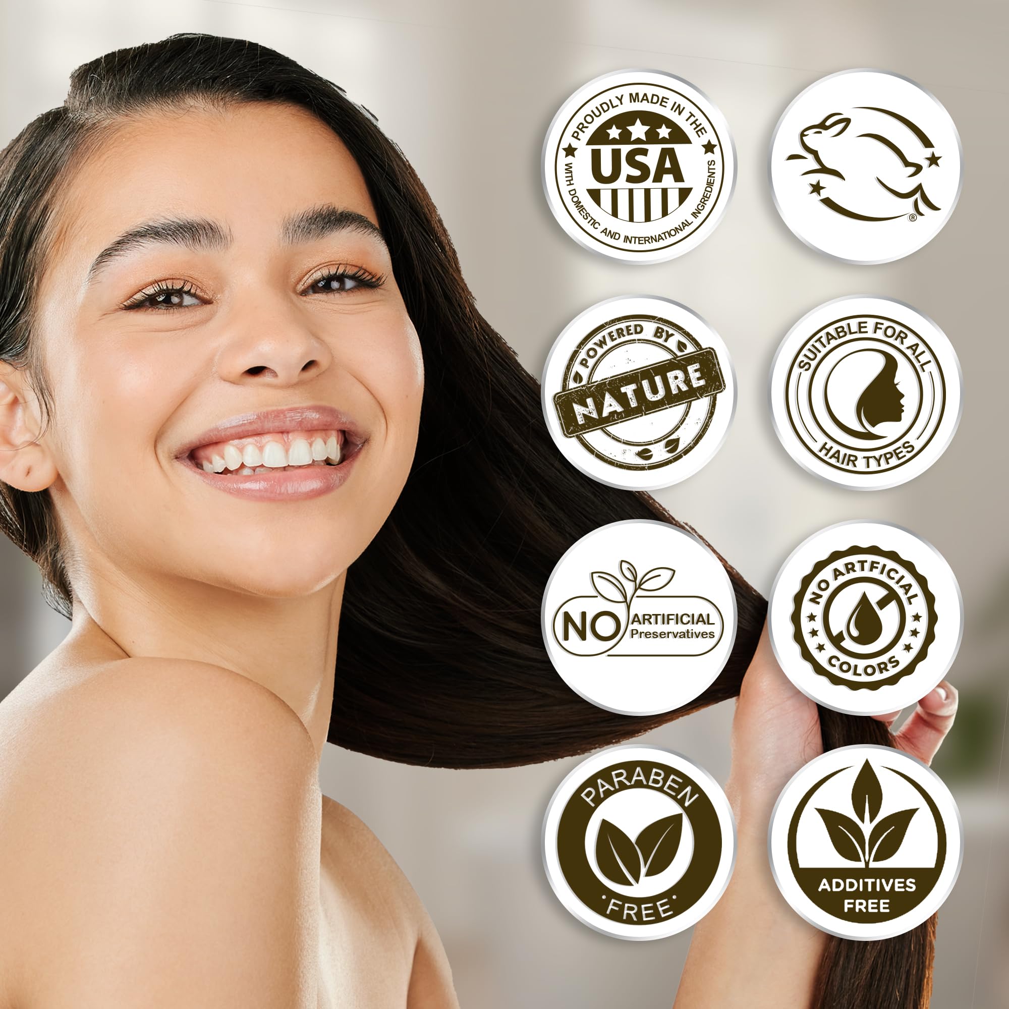 GuruNanda hair oil after-application shine and frizz control visuals.