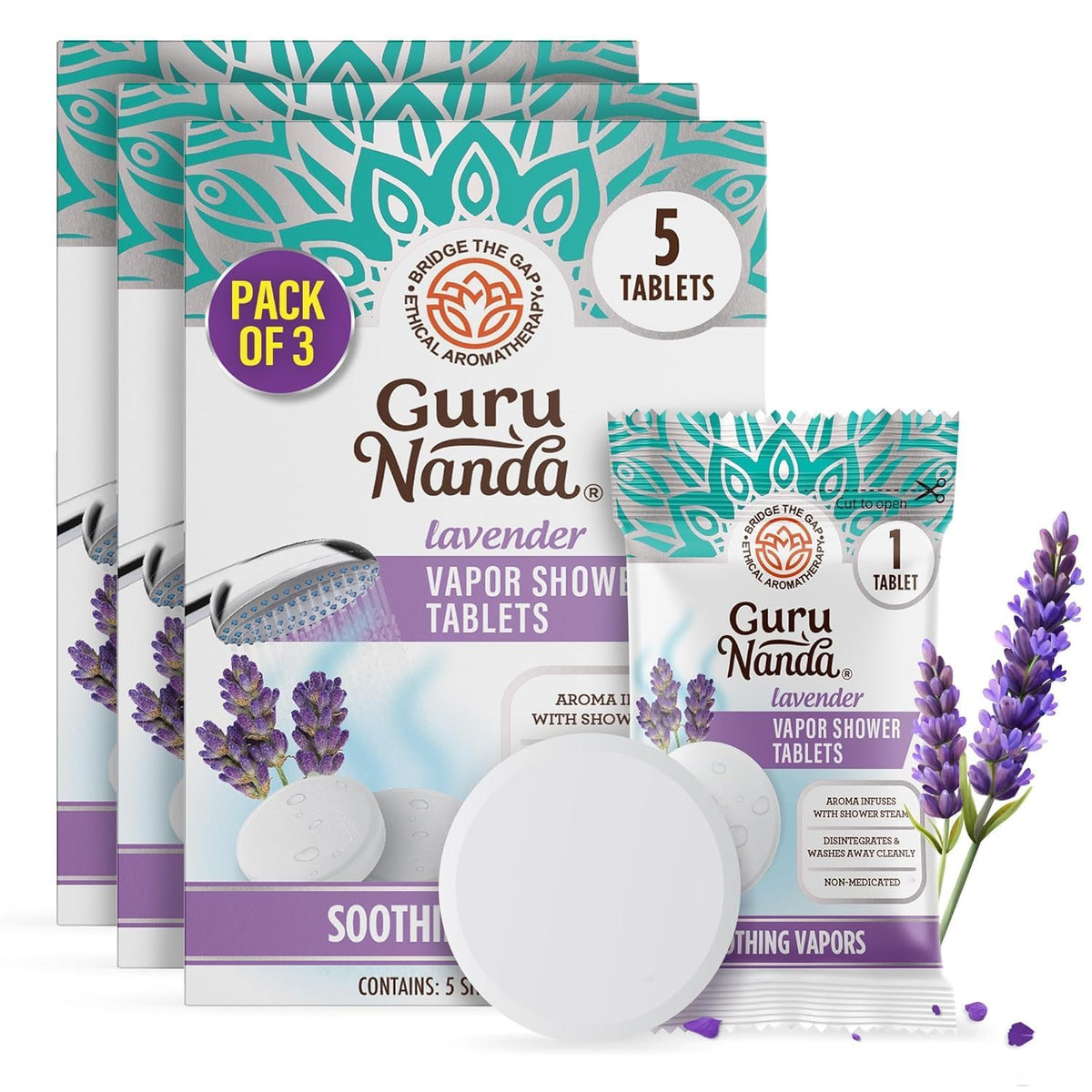 GuruNanda tabletas vapor lavanda: aroma relajante para la ducha y la relajación diaria