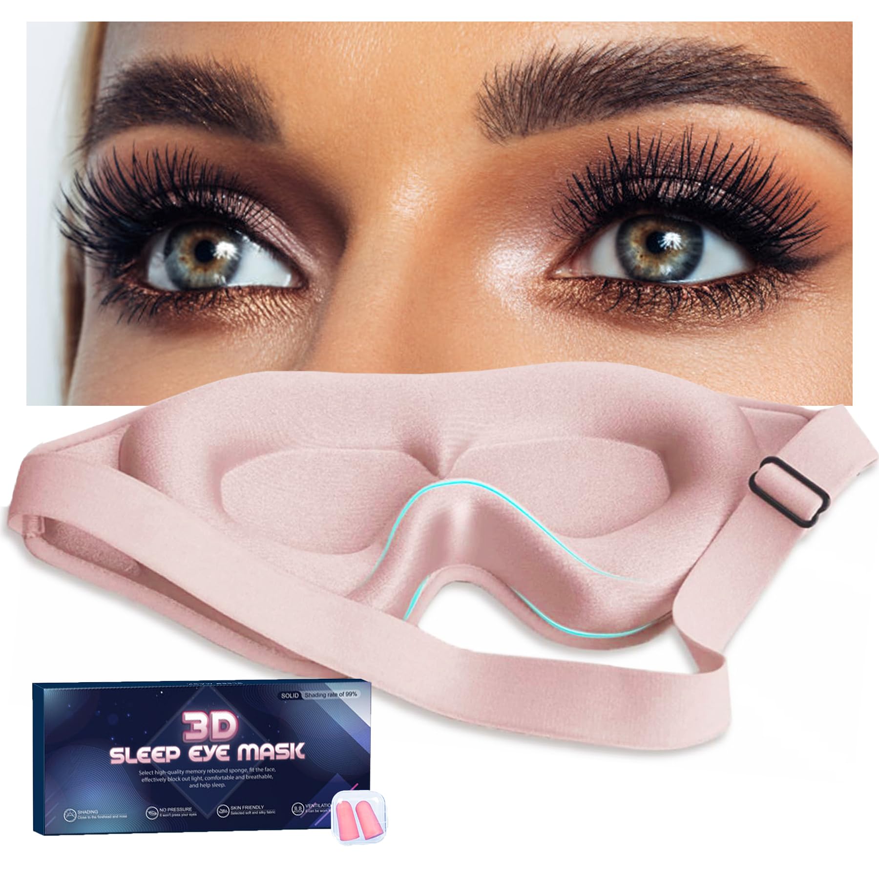 Gusonse mascarilla dormir para extensiones de pestañas, contorno 3d sin presión ocular.