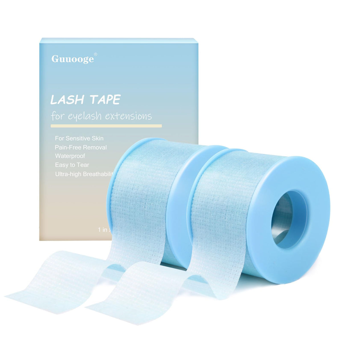 guuooge lash tape silicone gel blue roll provides gentle isolation for lash extensions.