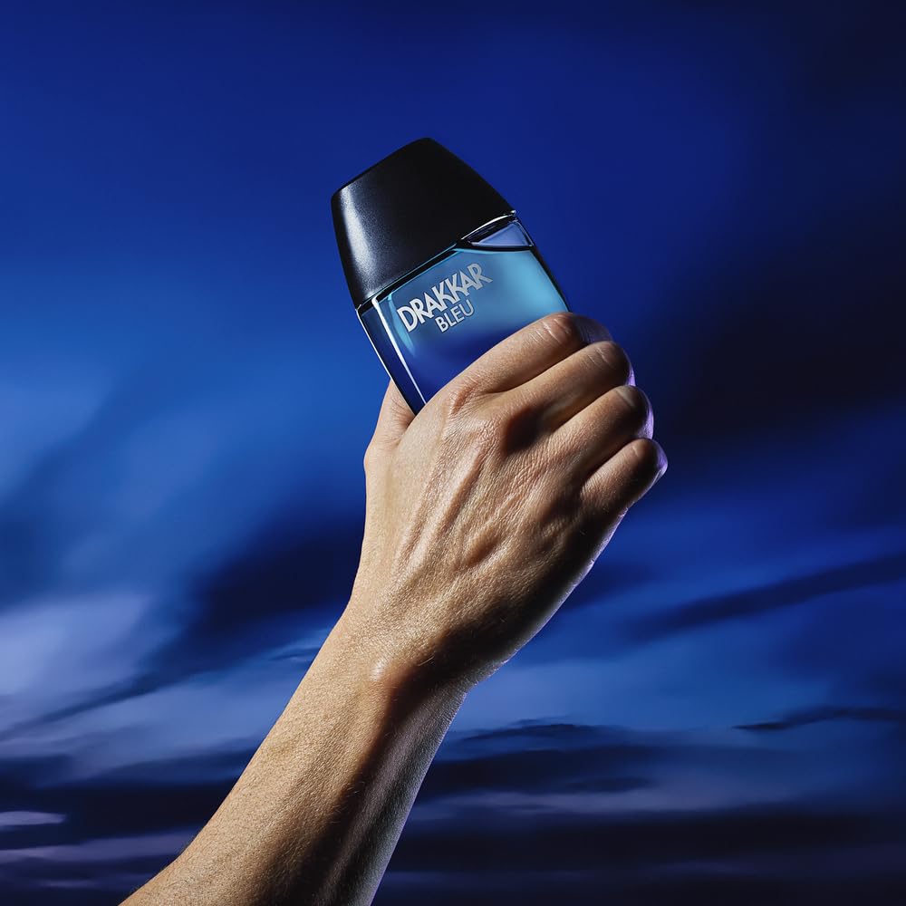 Guy Laroche Drakkar Bleu ice-blue bottle tones evoke sea spray.
