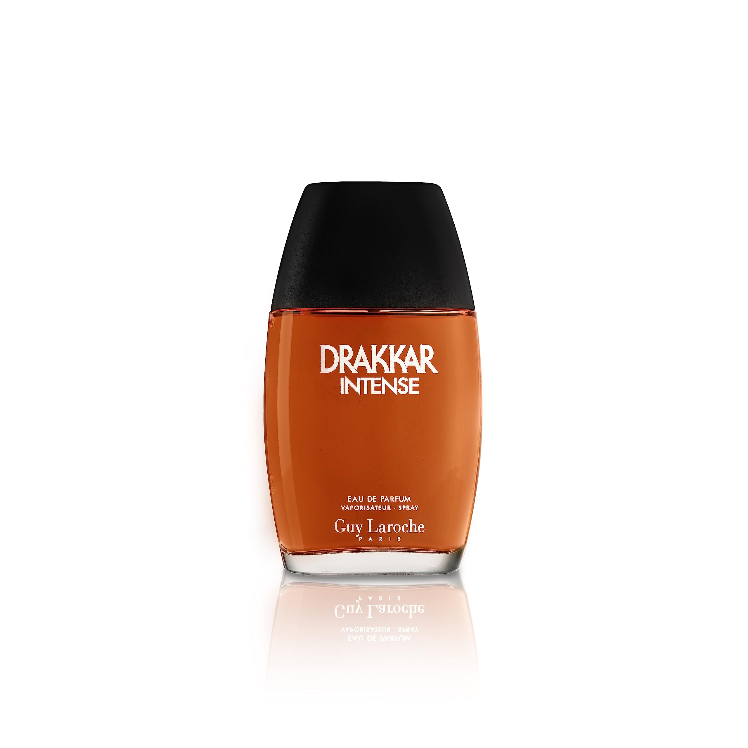 Guy Laroche Drakkar Intense packaging with amber glow highlights premium design.