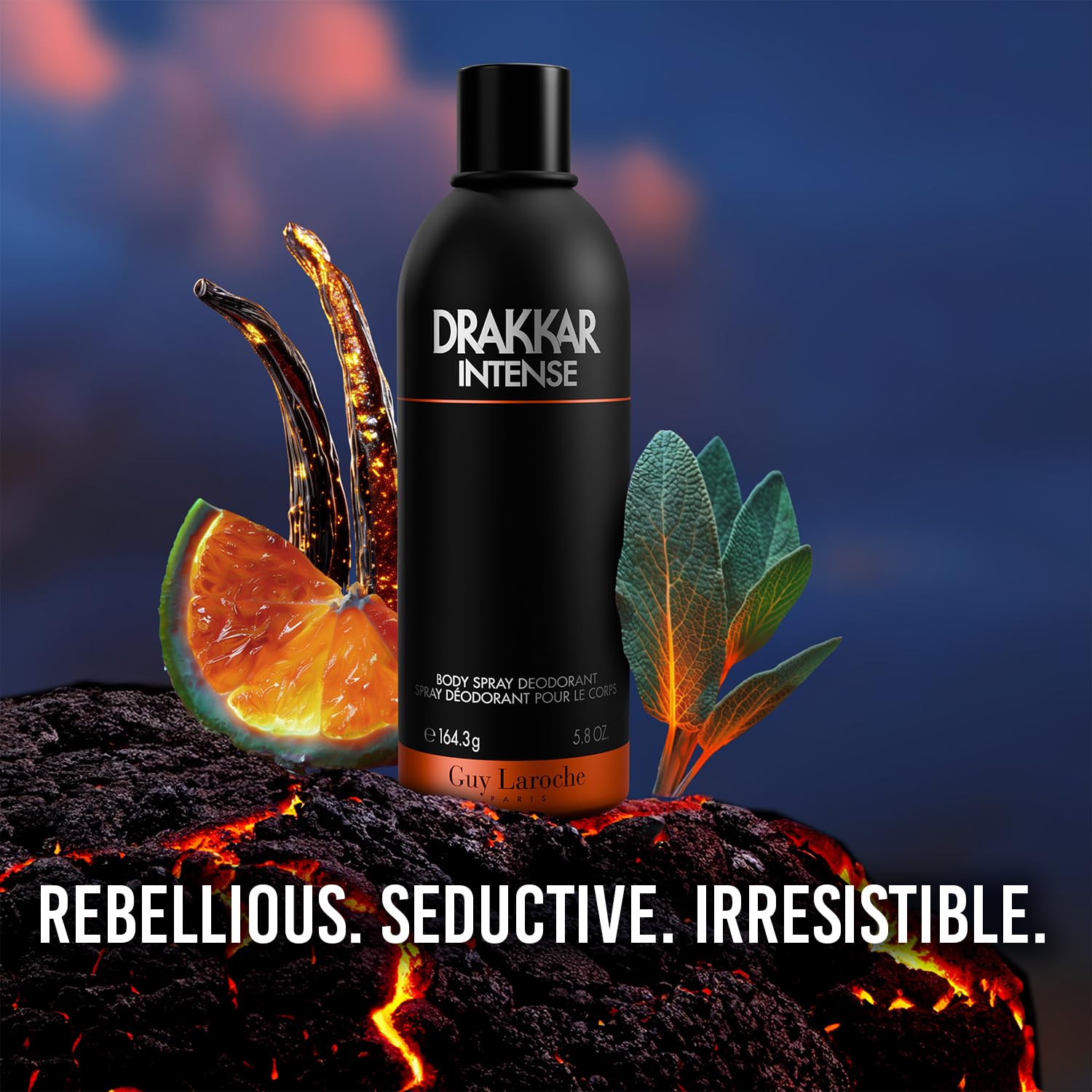 Spray action of Guy Laroche Drakkar Intense for quick, lasting freshness.
