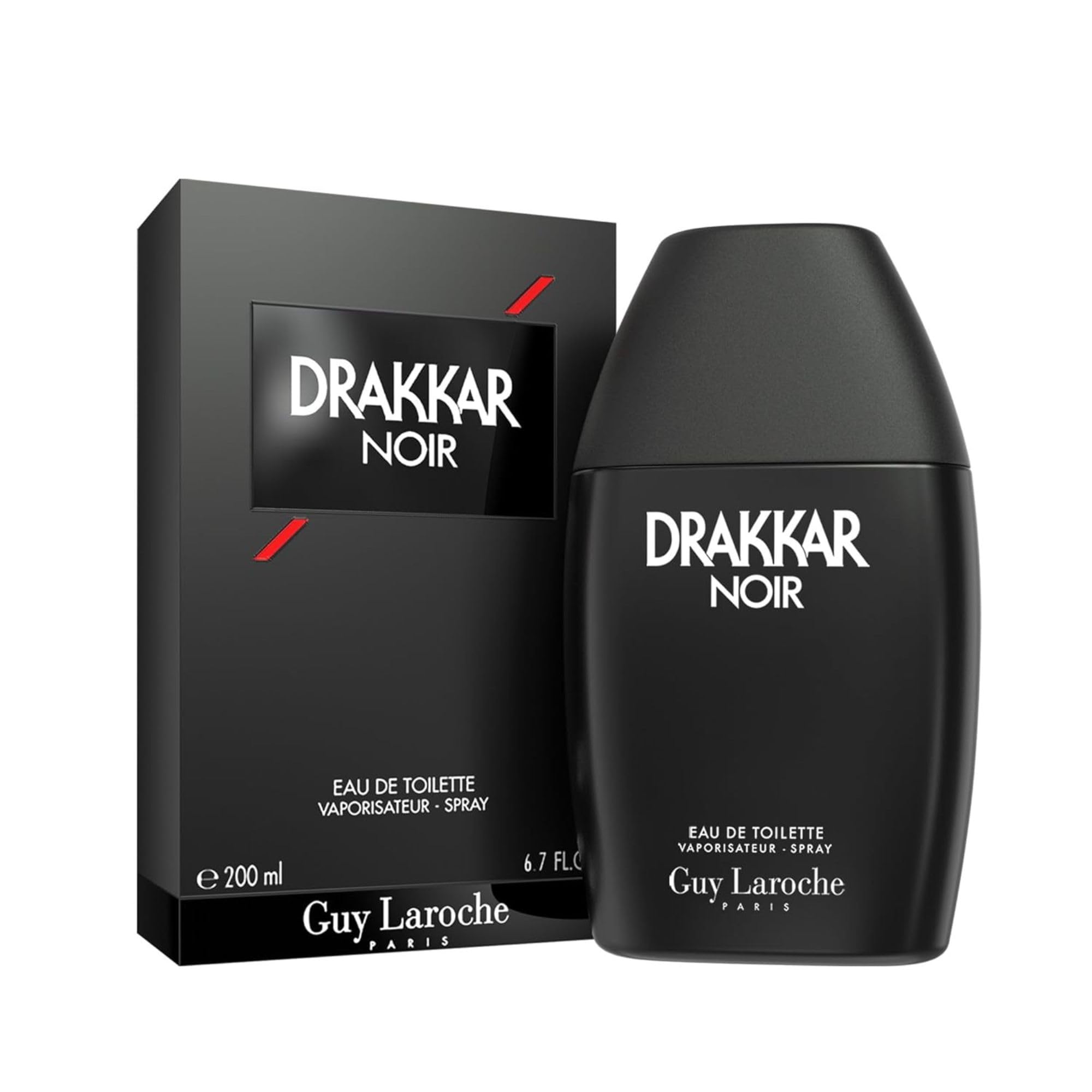 Guy Laroche Drakkar Noir bottle close-up showcasing iconic design and timeless masculinity for gifts or personal luxury.